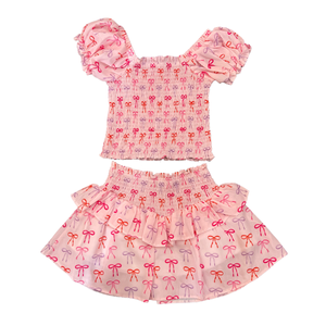Bow Smocked Top & Skirt Set