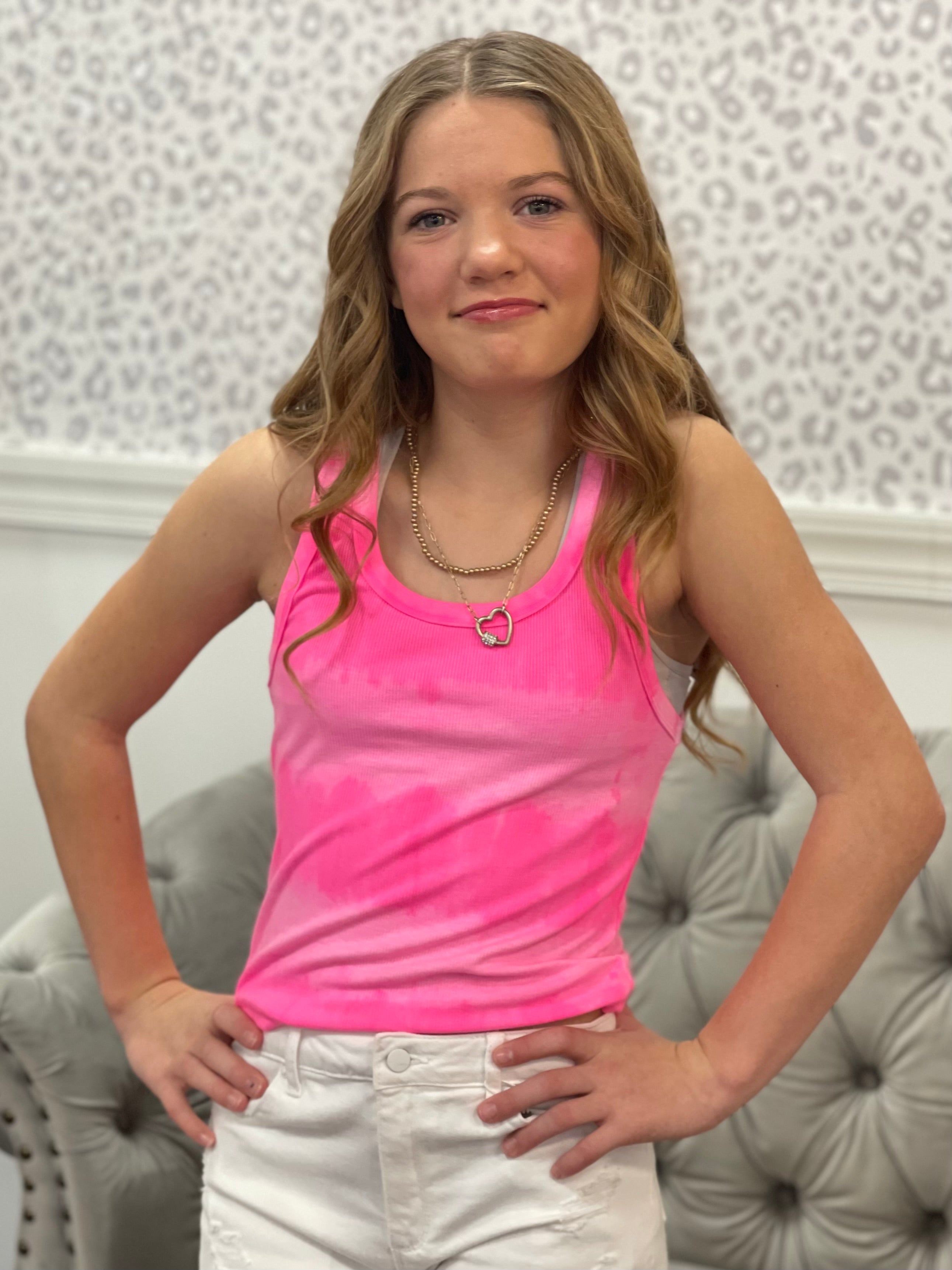 Pink Tie Dye Cropped Tank Top