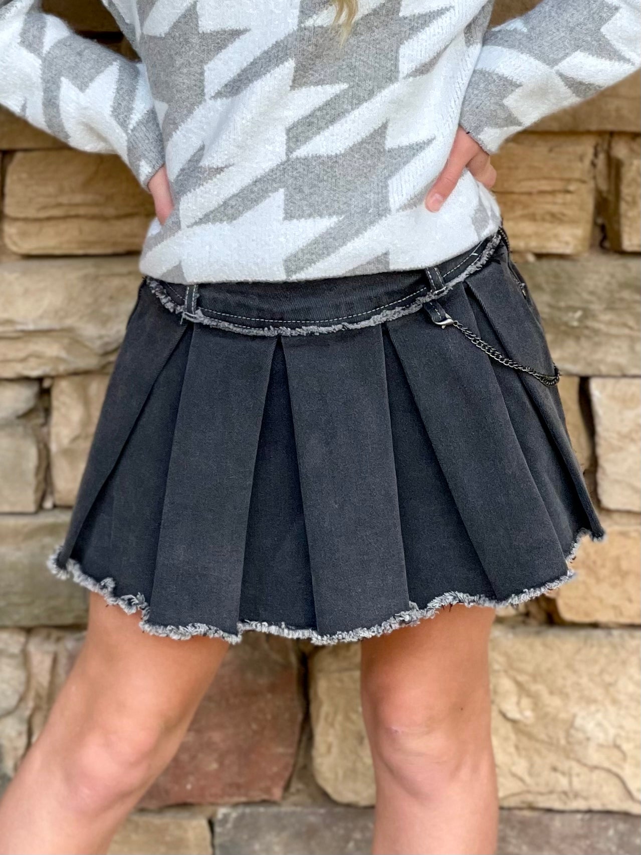 Tractr Black Pleated Denim Skirt