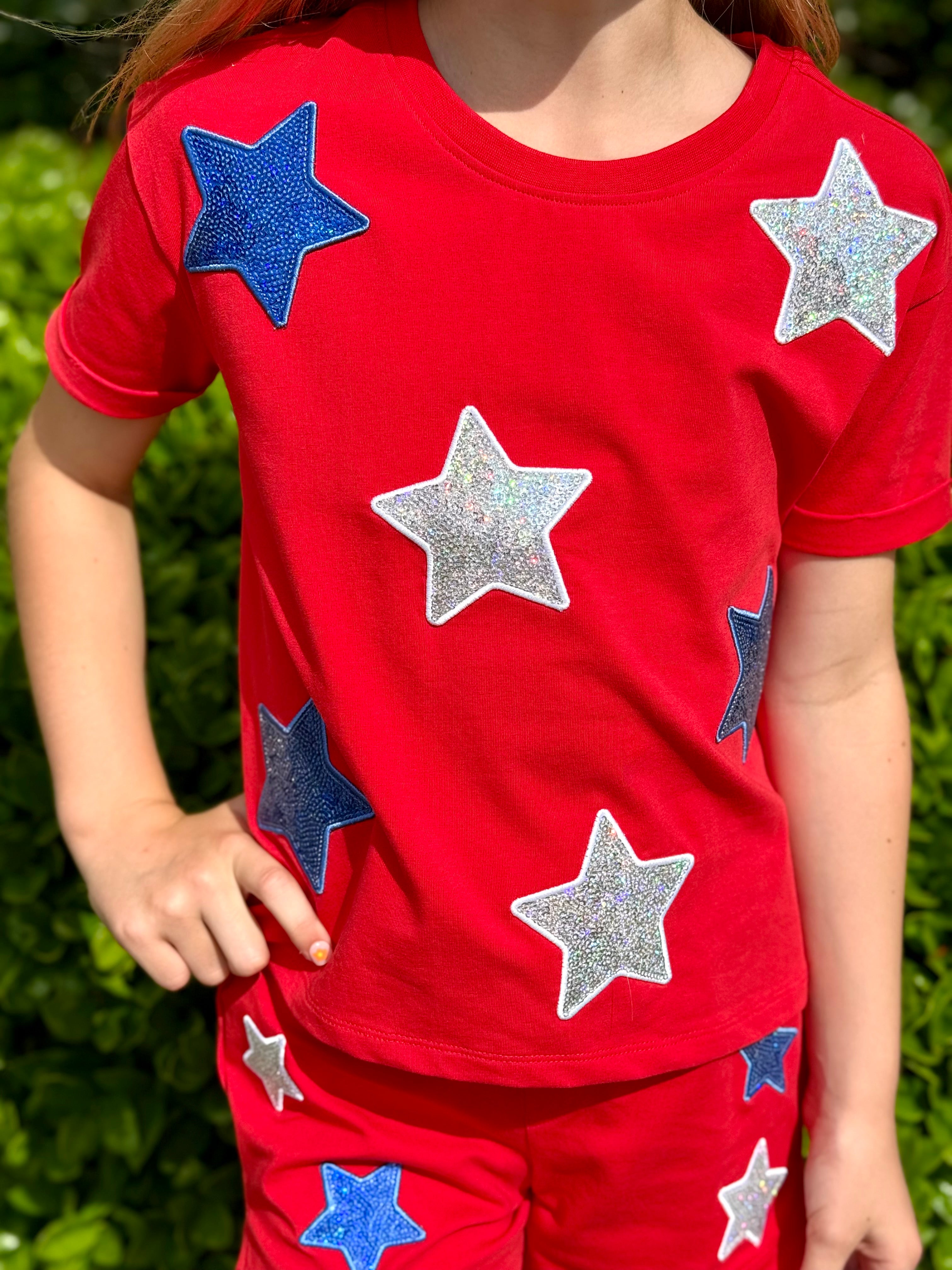 White & Blue Sequin Star Tee