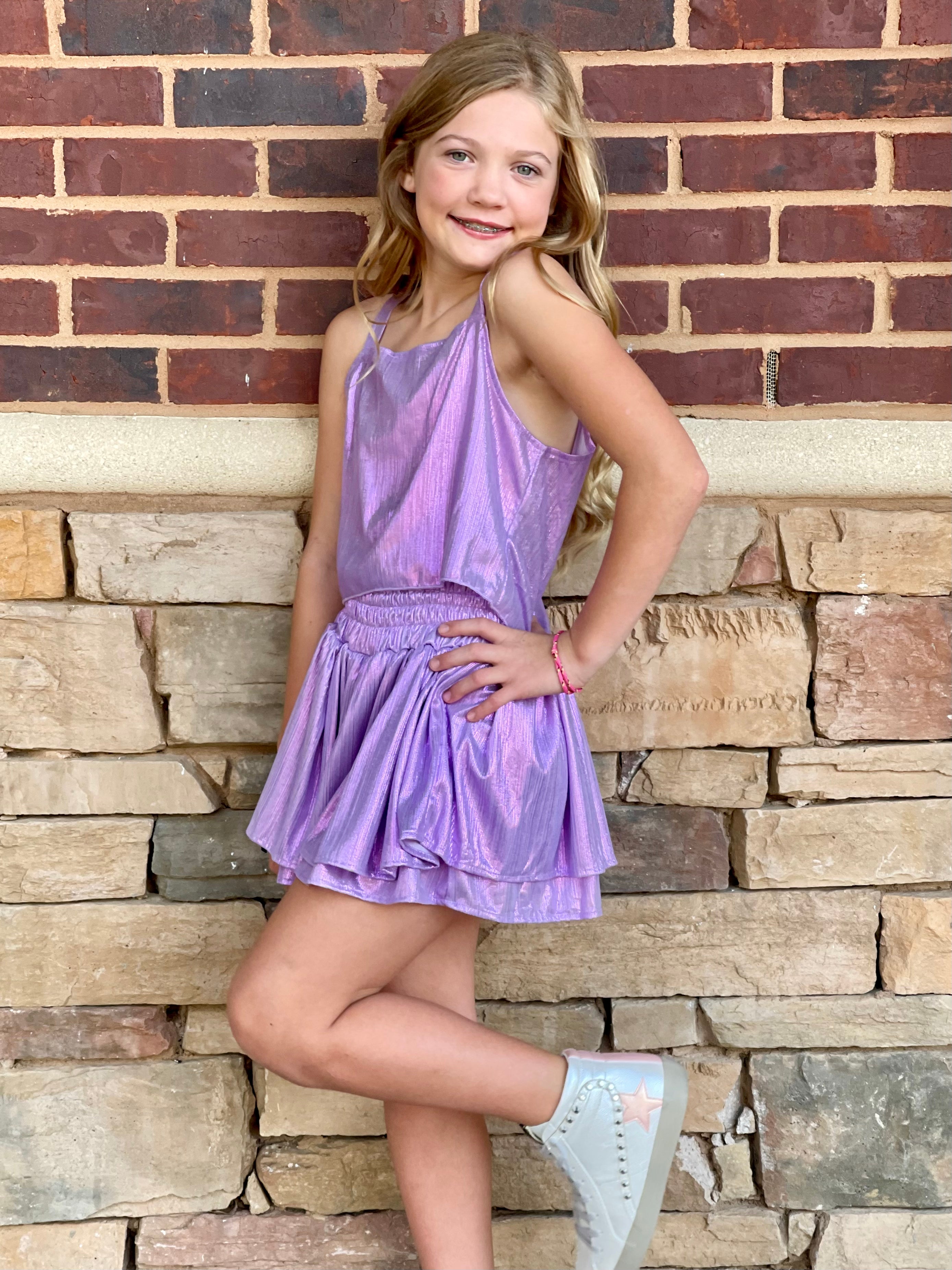 Plisse Purple Top & Skort Set