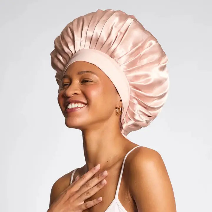 Adjustable Oversized Satin Bonnet - Blush