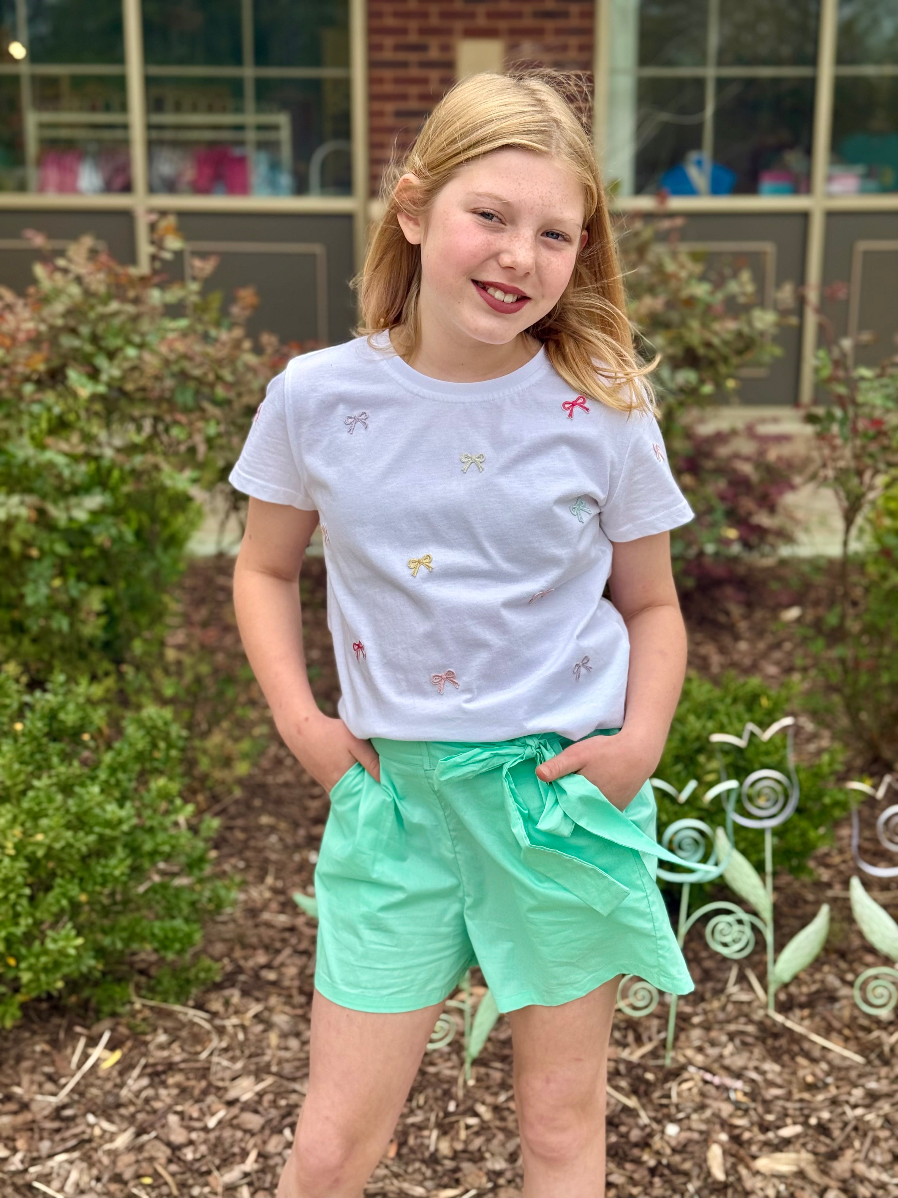 Molly Aqua Bow Woven Shorts