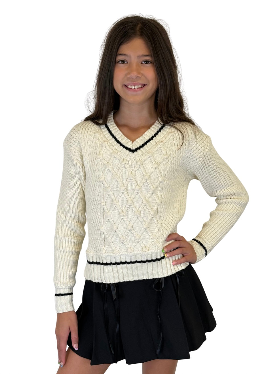 V-Neck Cable Knit Sweater