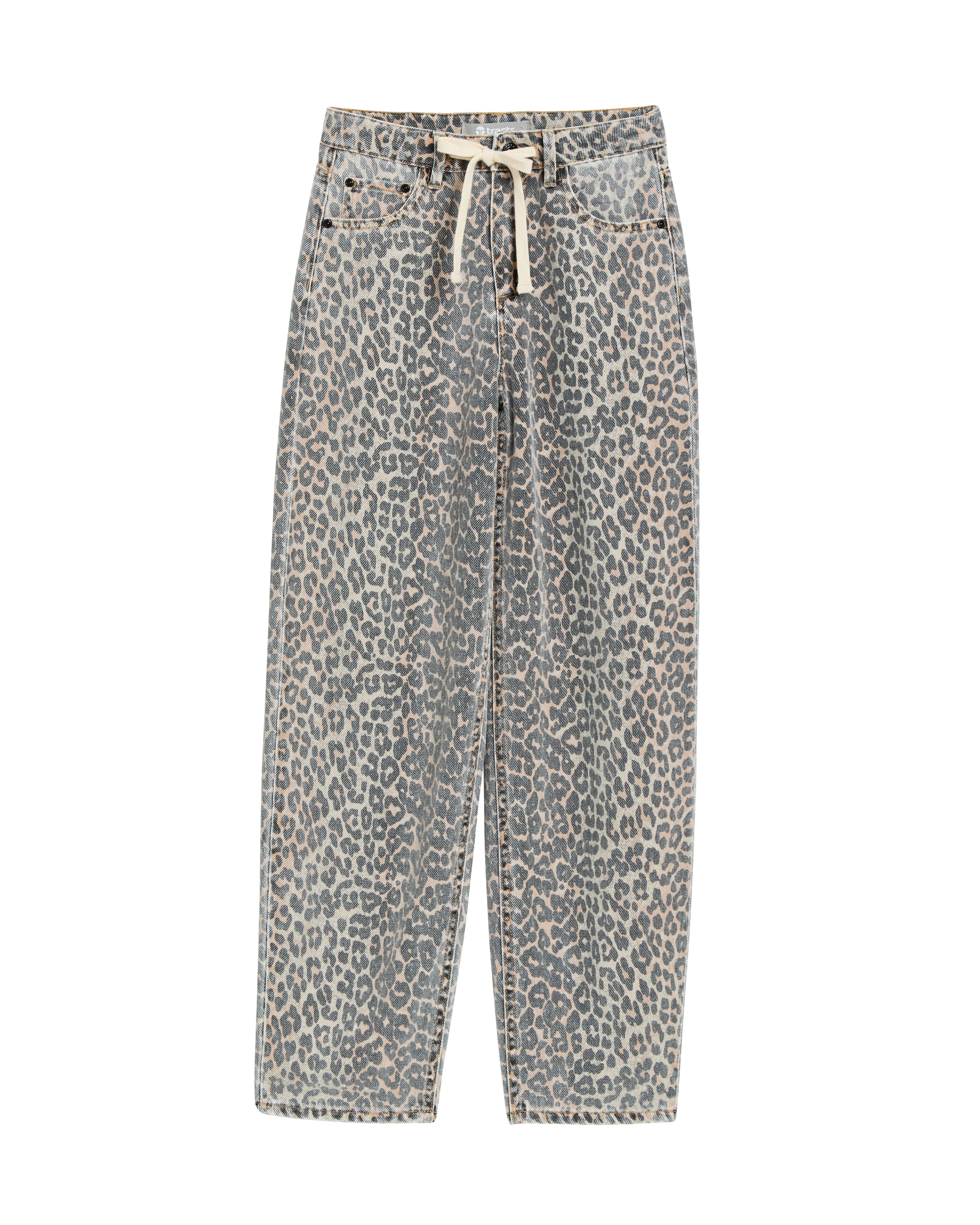 Tractr Leopard Print Barrel Jeans