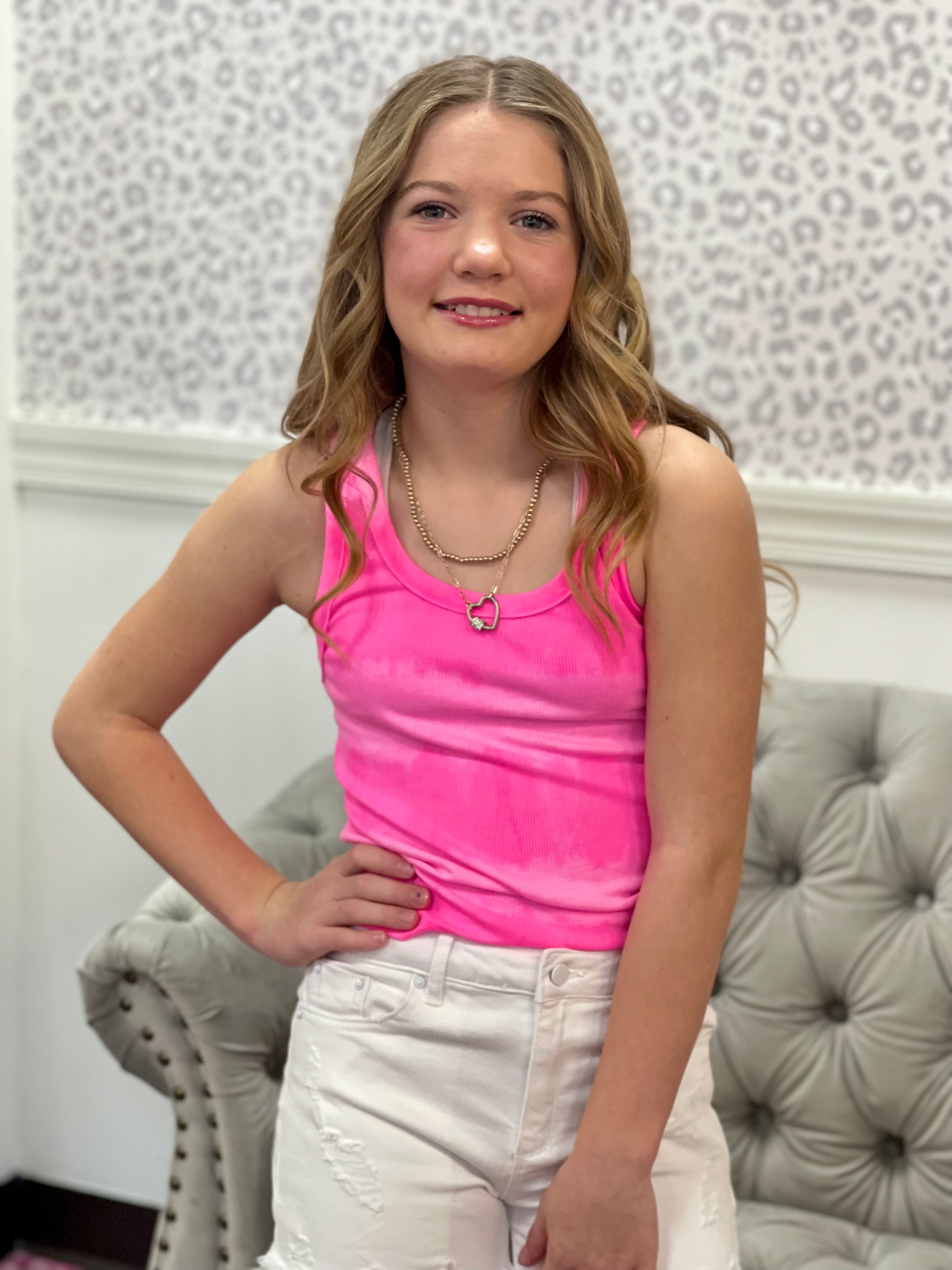 Pink Tie Dye Cropped Tank Top