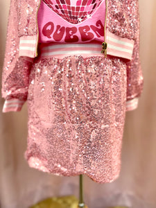 Light Pink Sequin Mini Skirt