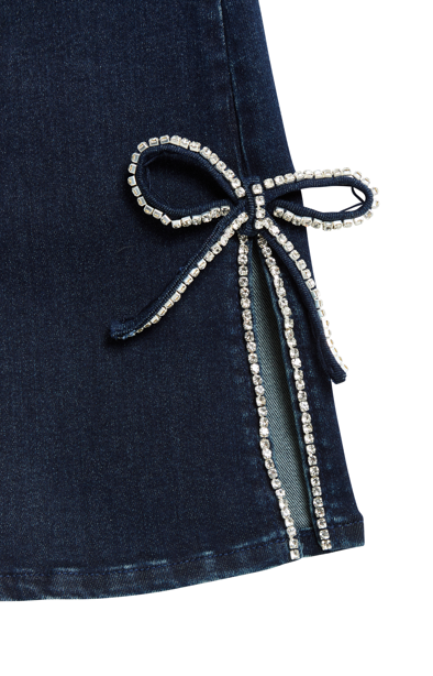 Tractr Rhinestone Bow Slit Flare Denim
