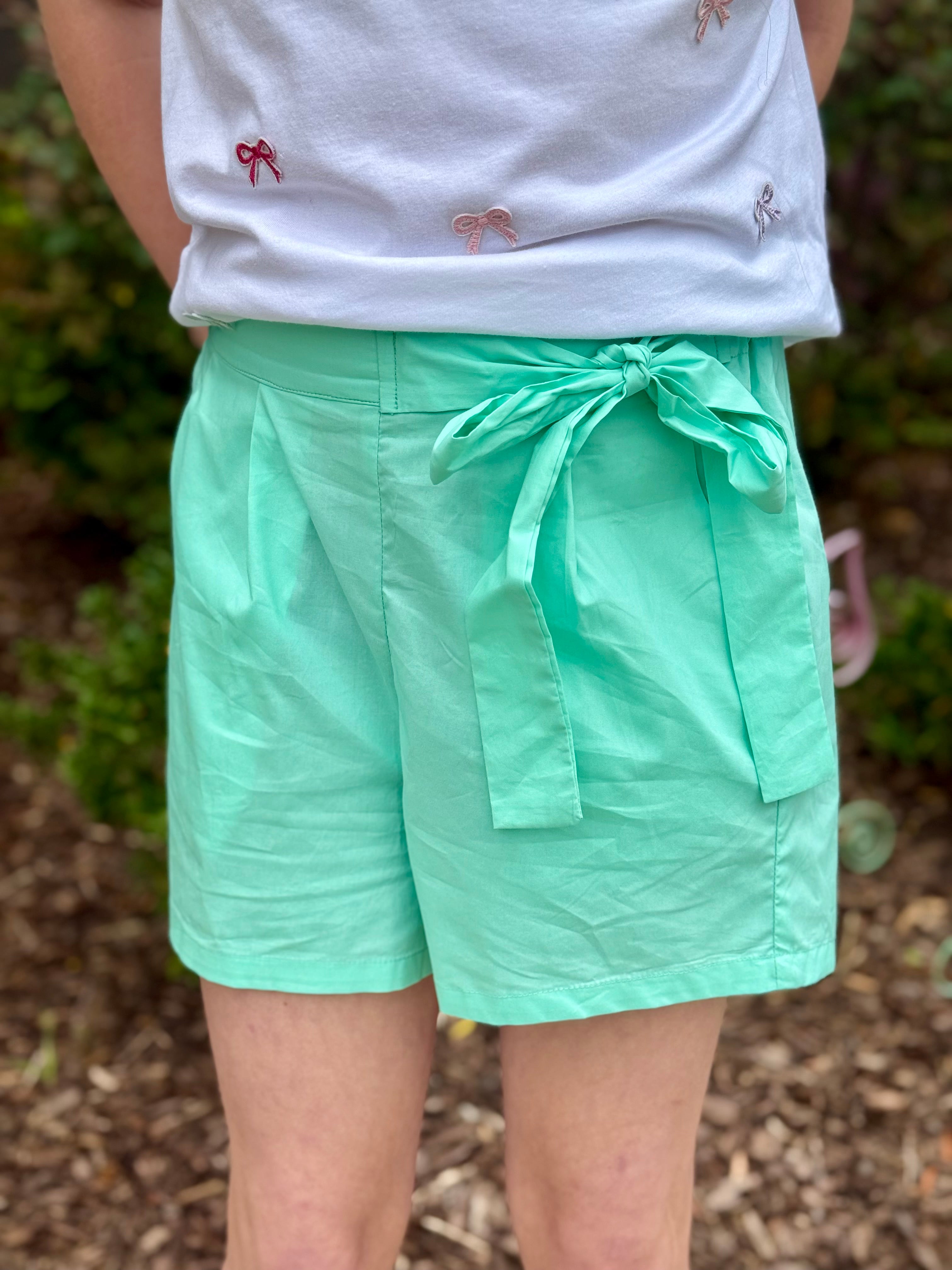 Molly Aqua Bow Woven Shorts
