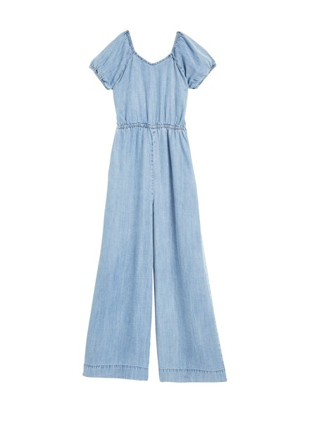 Tractr Chambray Wide Leg Jumpsuit