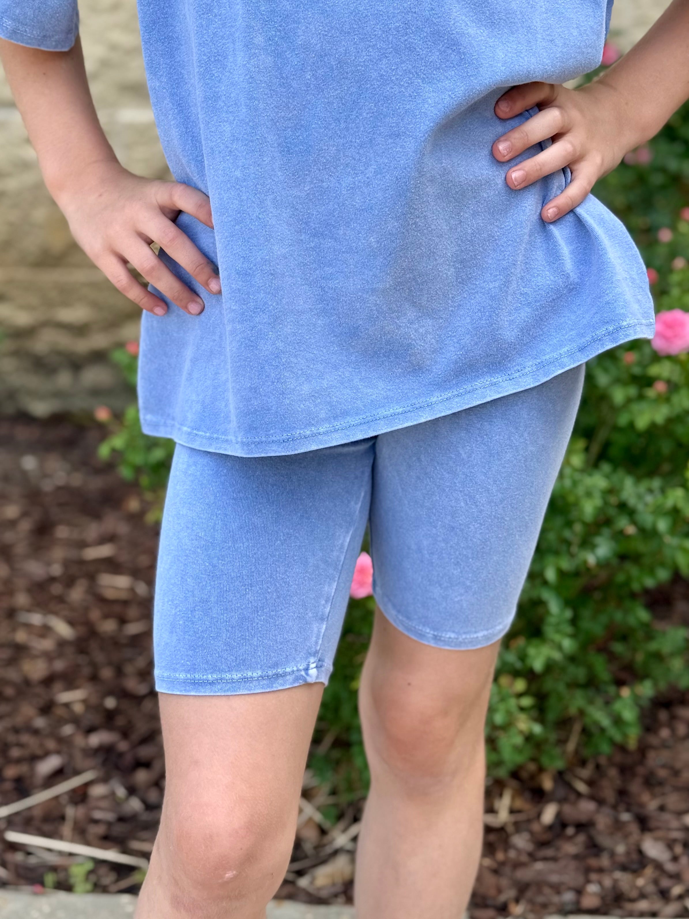 Denim Blue Top & Biker Short Set