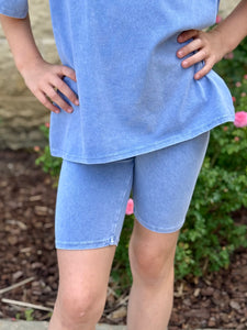 Denim Blue Top & Biker Short Set