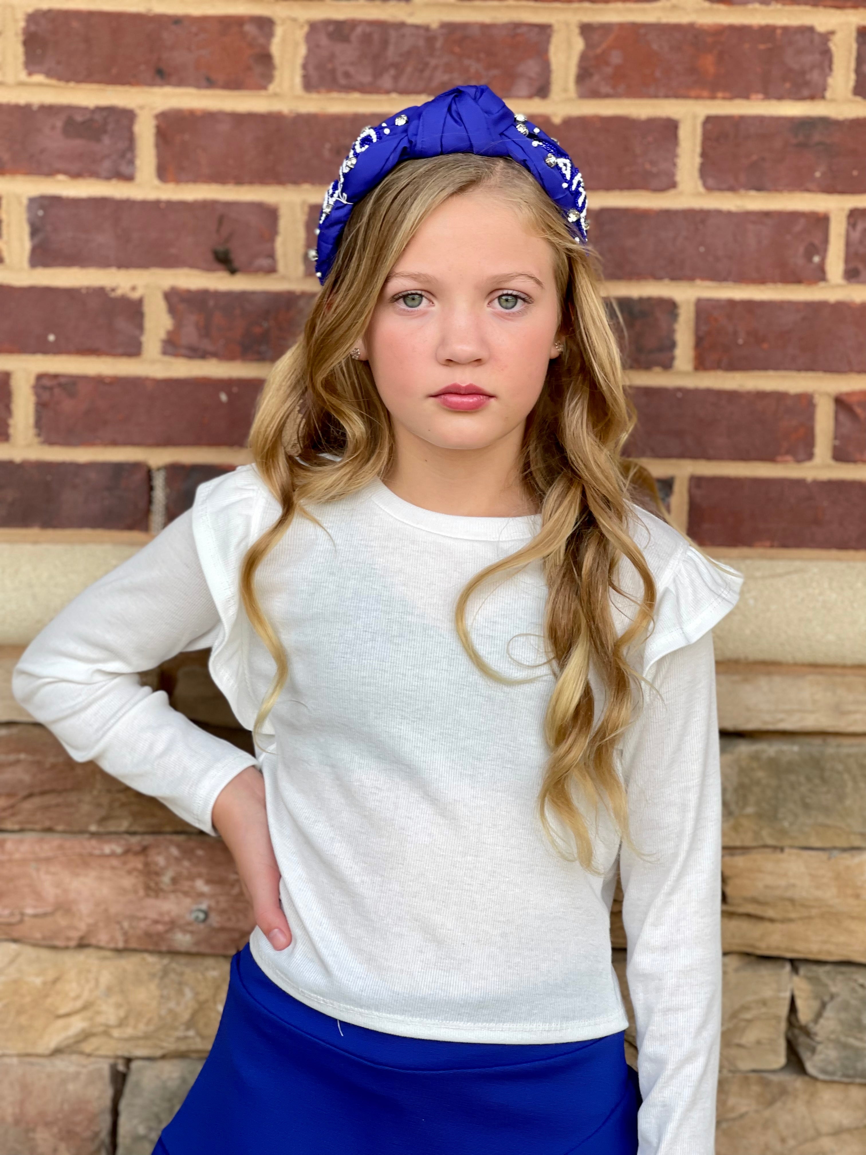 White Rib Ruffle Sleeve Top