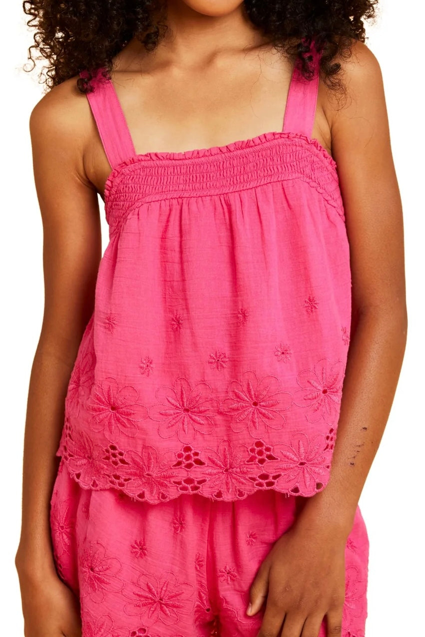 Tractr Hot Pink Eyelet Tank