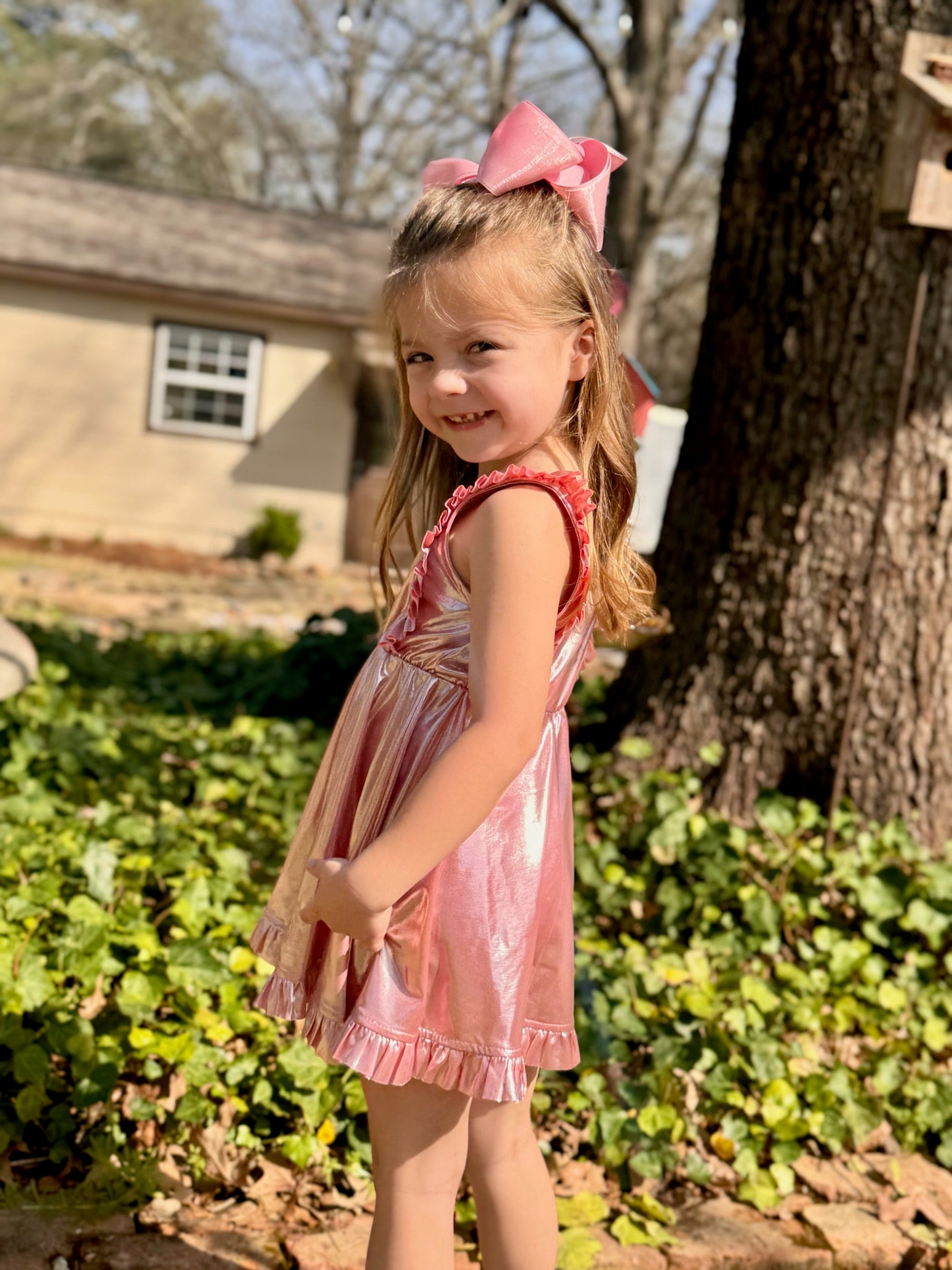 Pink Metallic Ruffle Dress