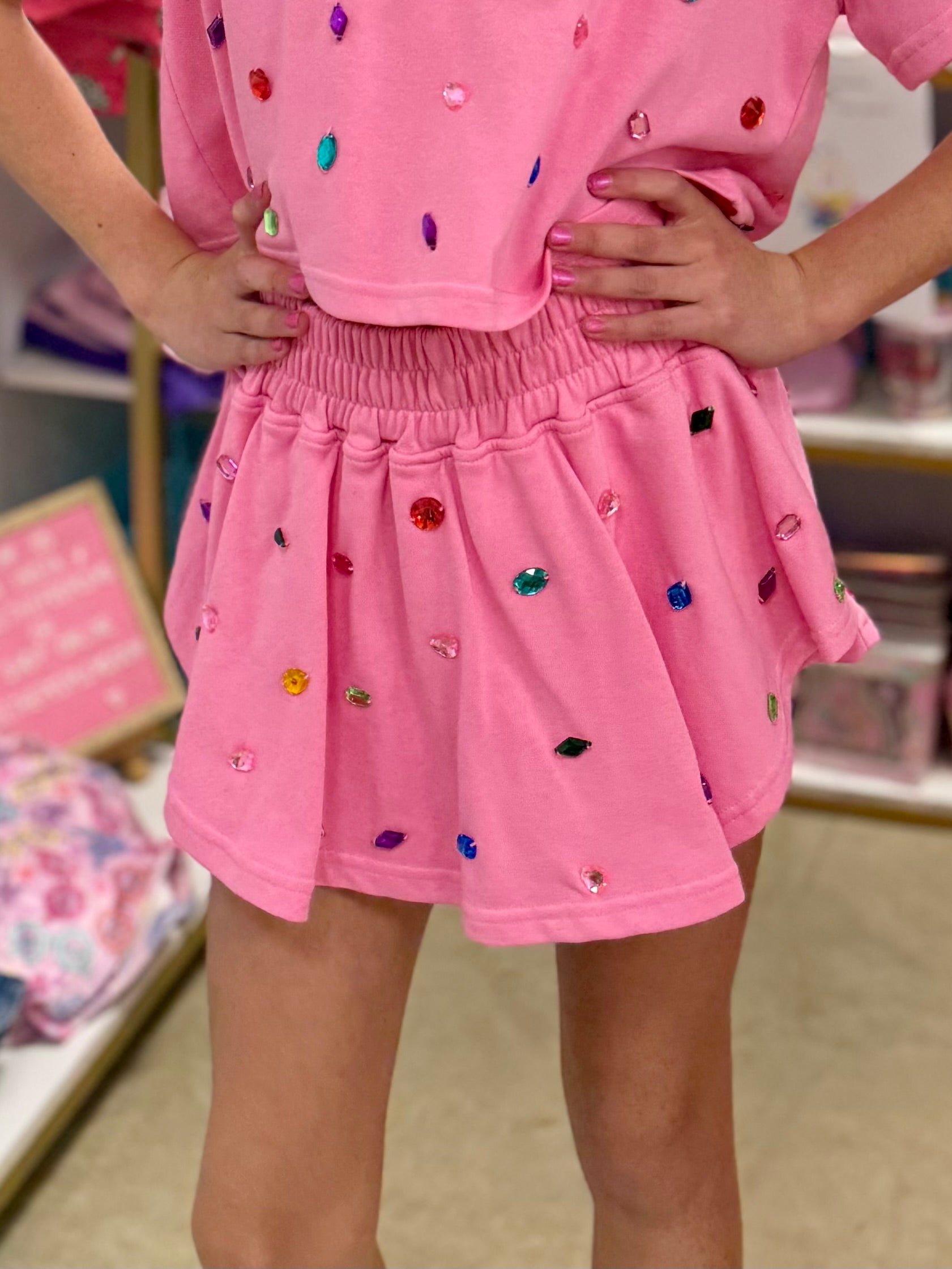 Queen of Sparkles Pink Scattered Rhinestone Skort