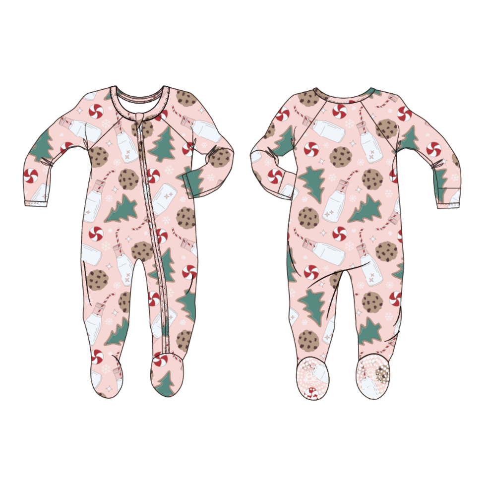 Sweet Bamboo Santa's Cookie Pink Footie