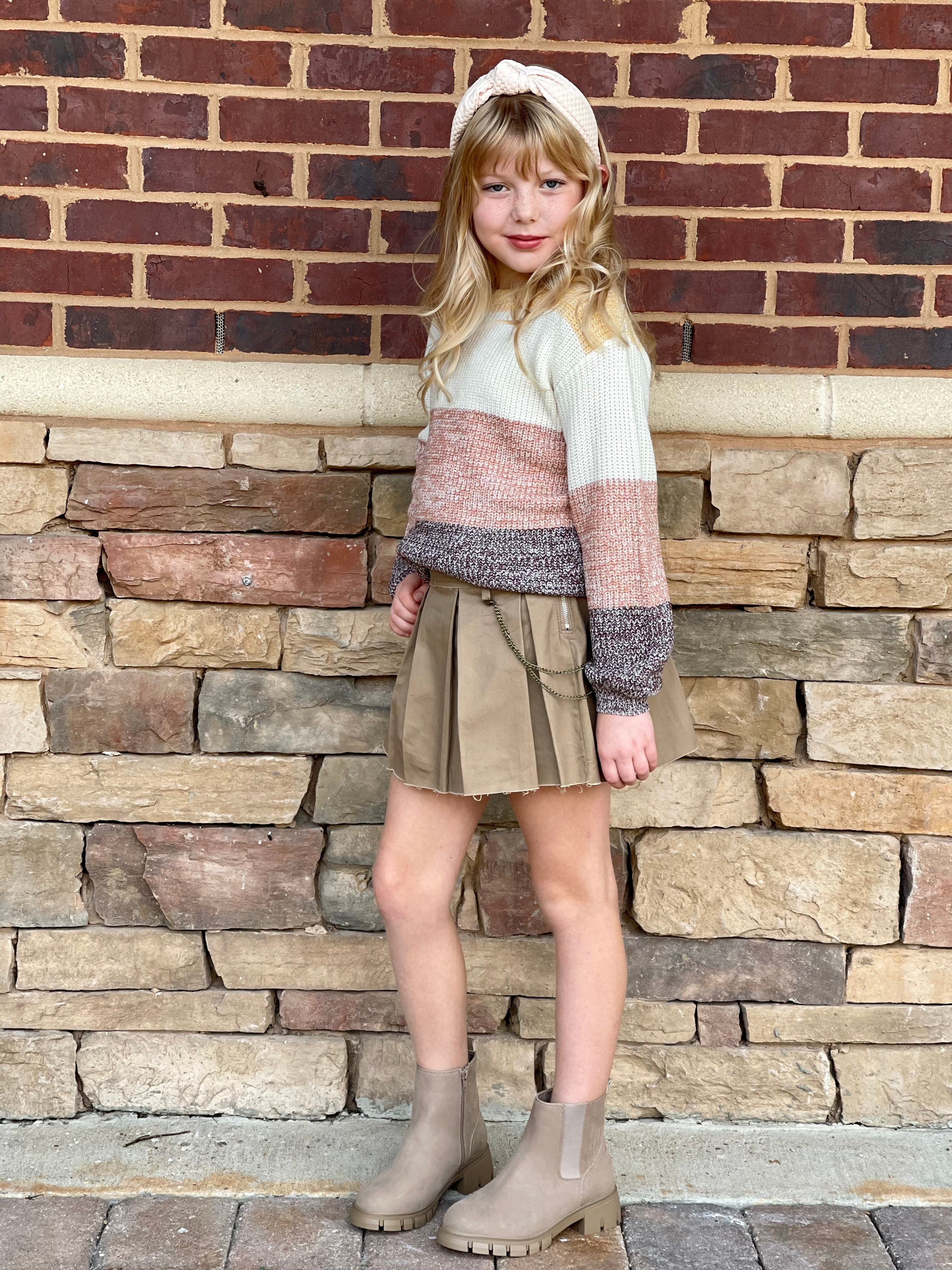 Tractr Brown Pleated Denim Skirt