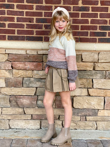 Tractr Brown Pleated Denim Skirt