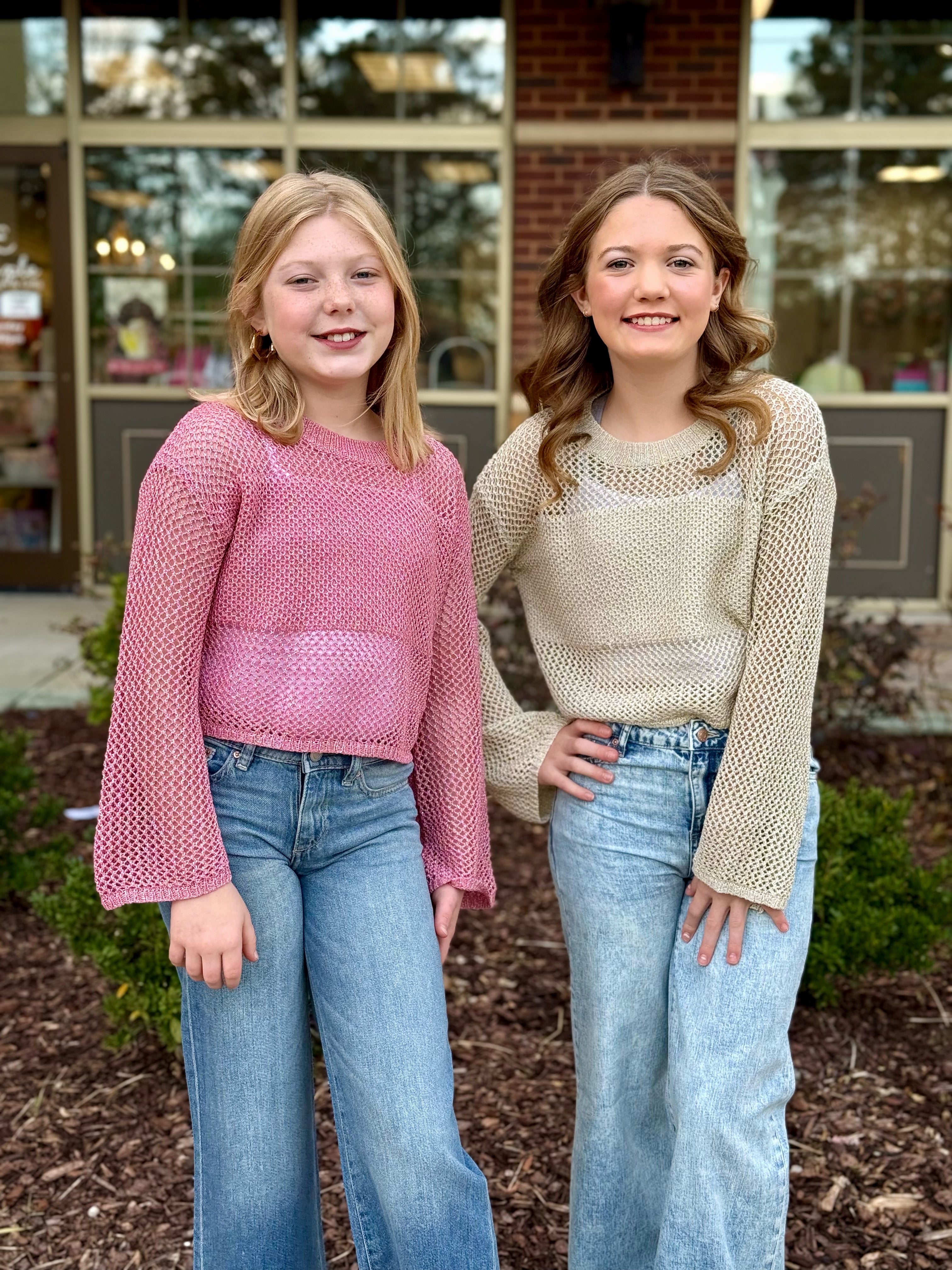 Molly Beige Shimmer Crochet Sweater