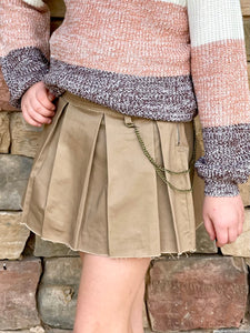 Tractr Brown Pleated Denim Skirt