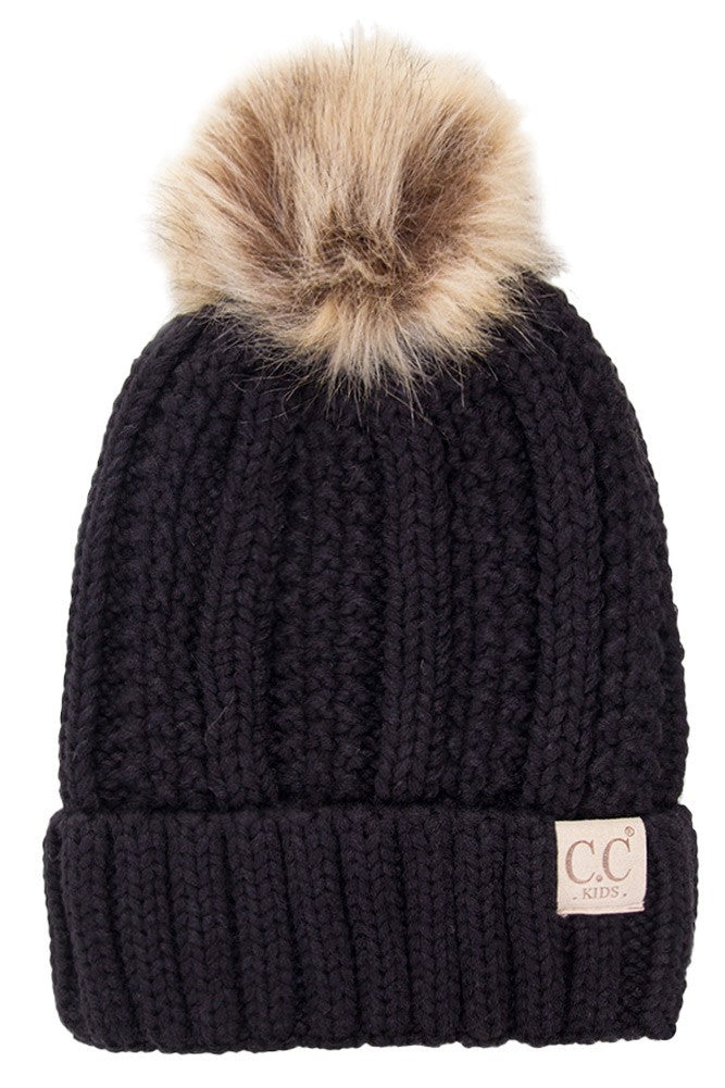 C.C. Fur Pom Knit Beanie