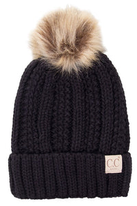 C.C. Fur Pom Knit Beanie