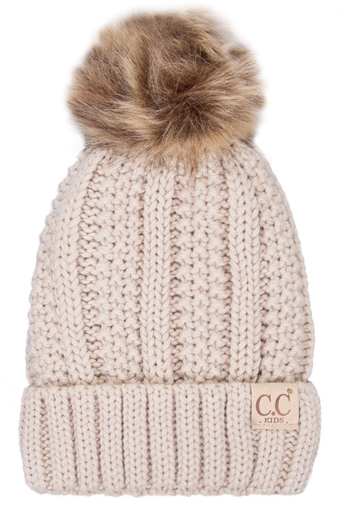 C.C. Fur Pom Knit Beanie