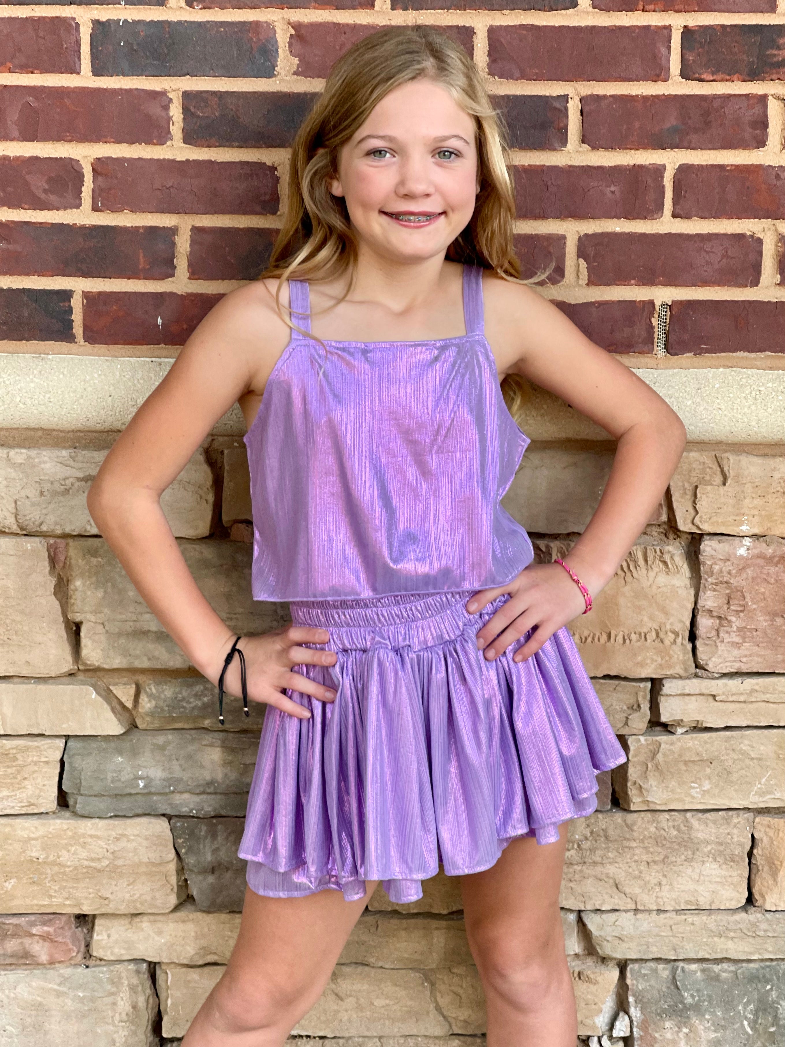 Plisse Purple Top & Skort Set