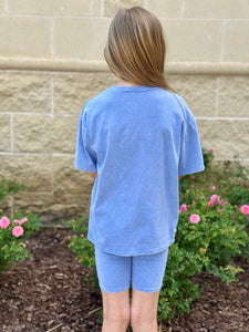 Denim Blue Top & Biker Short Set