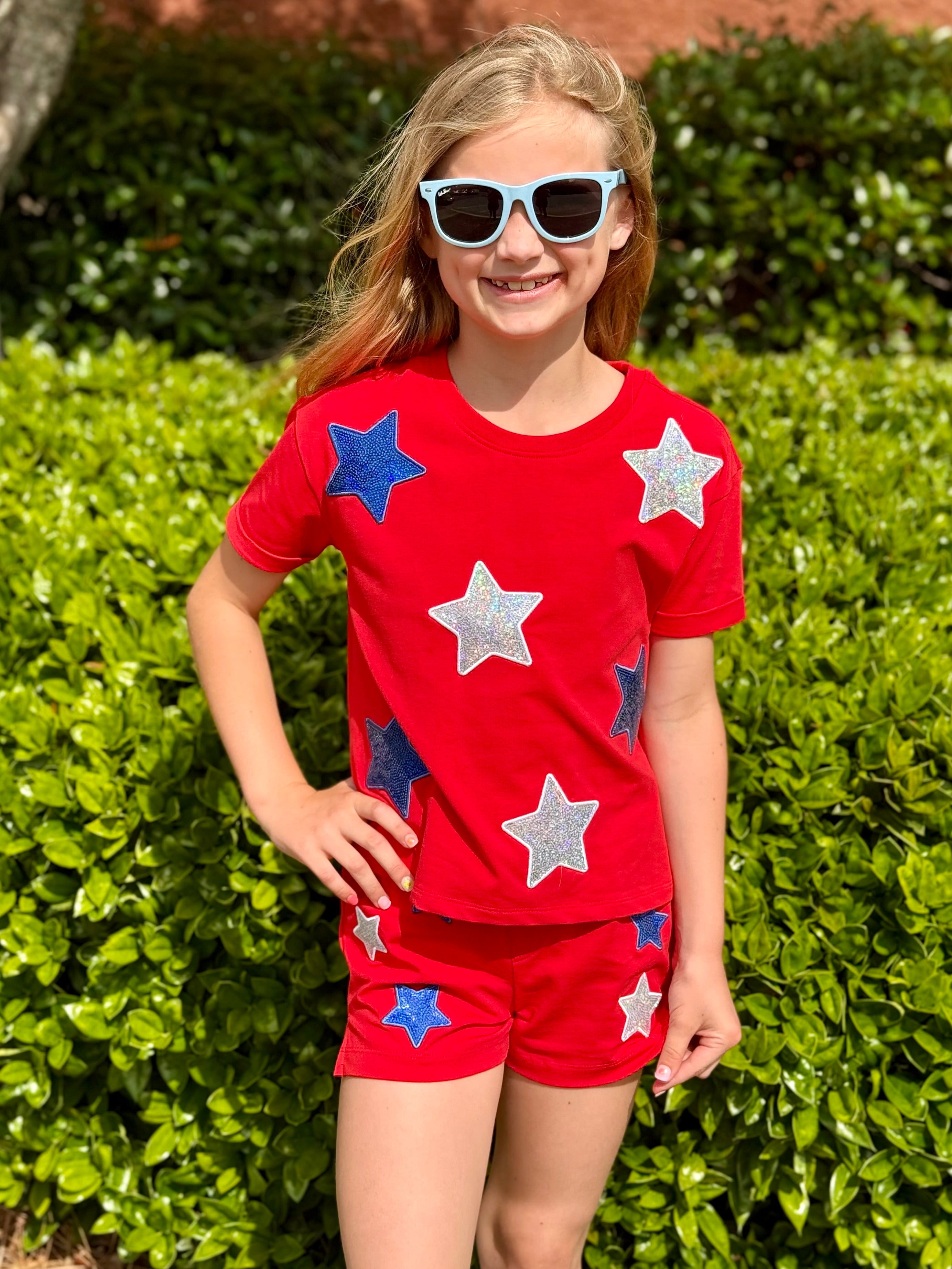 White & Blue Sequin Star Tee