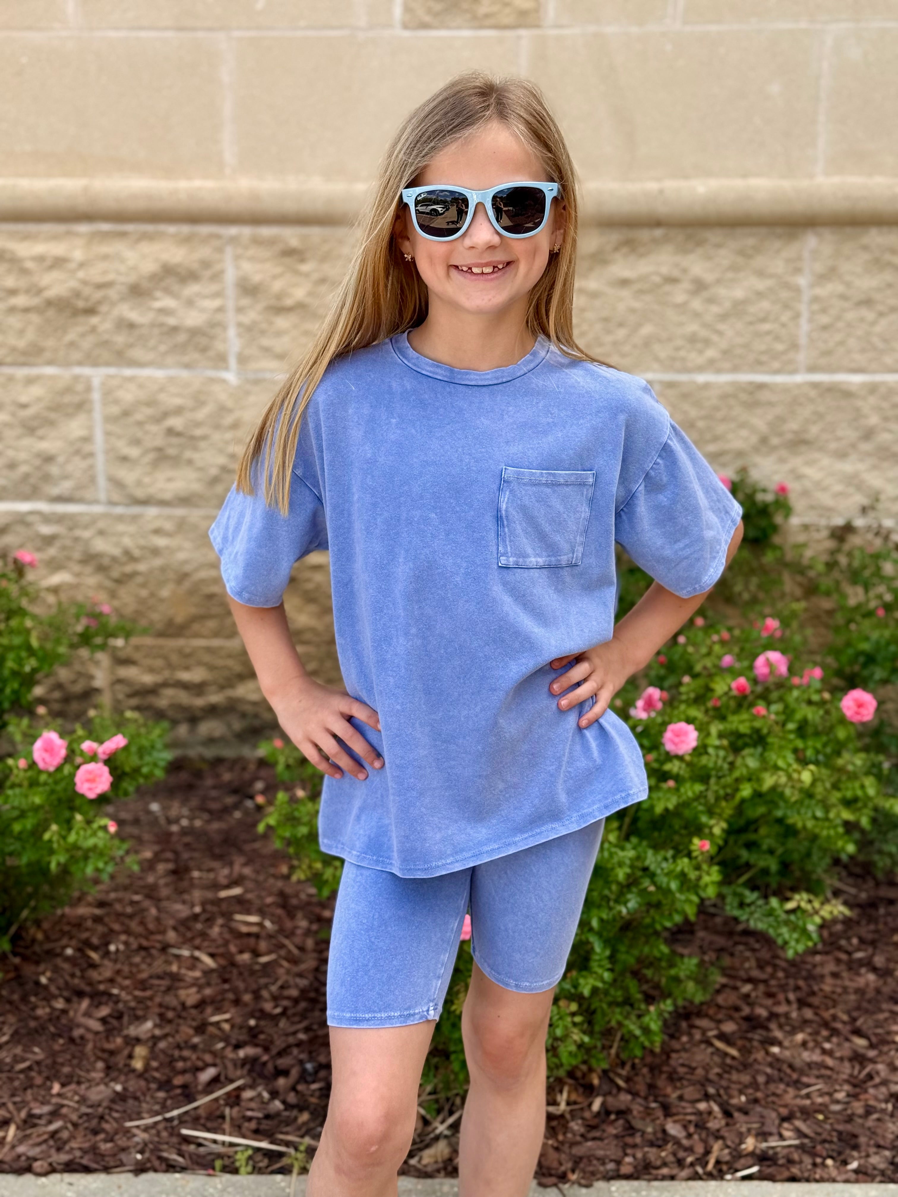 Denim Blue Top & Biker Short Set