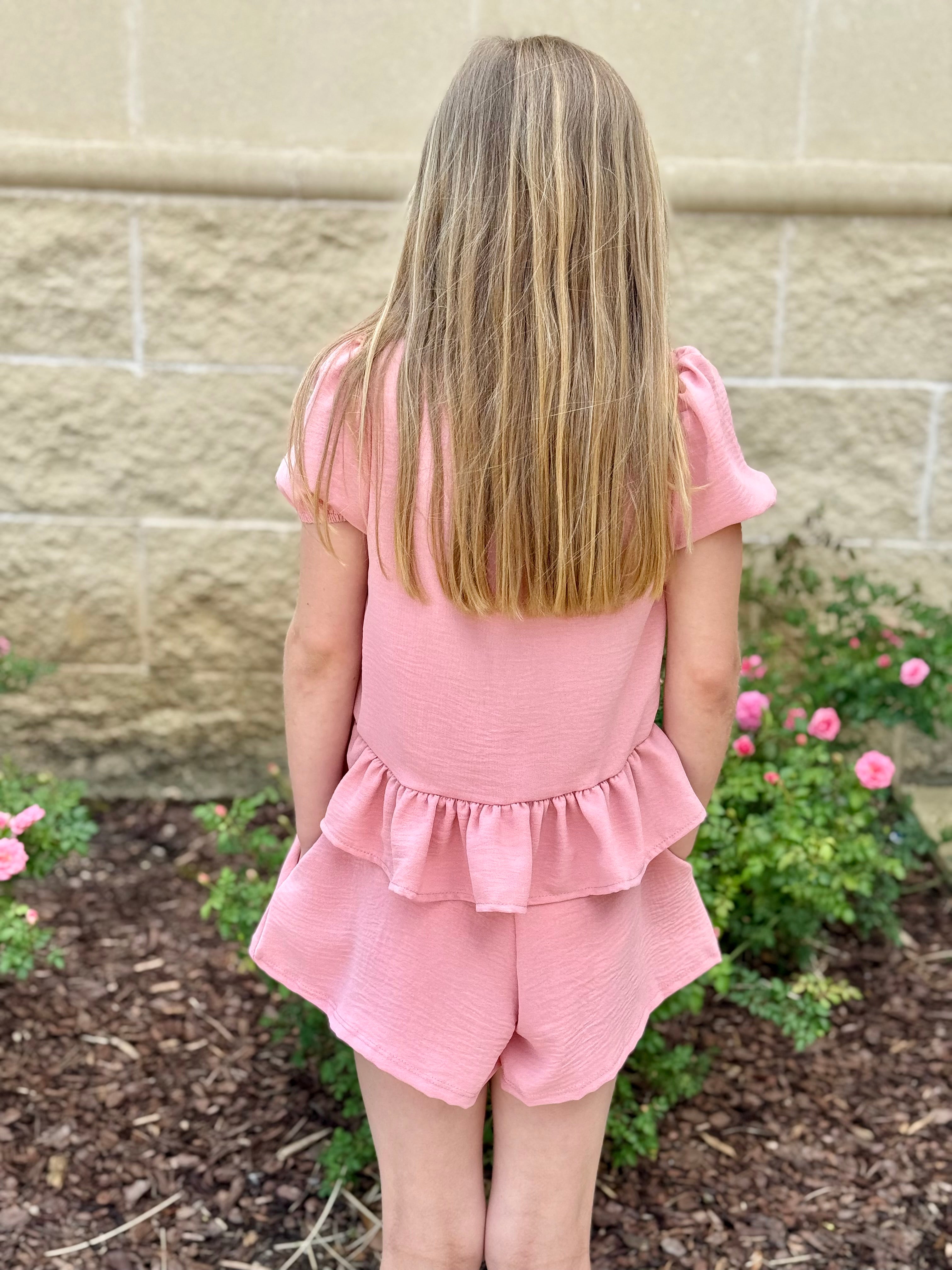 Rose Ribbon Tie Ruffle Top