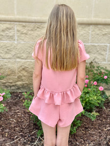 Rose Ribbon Tie Ruffle Top