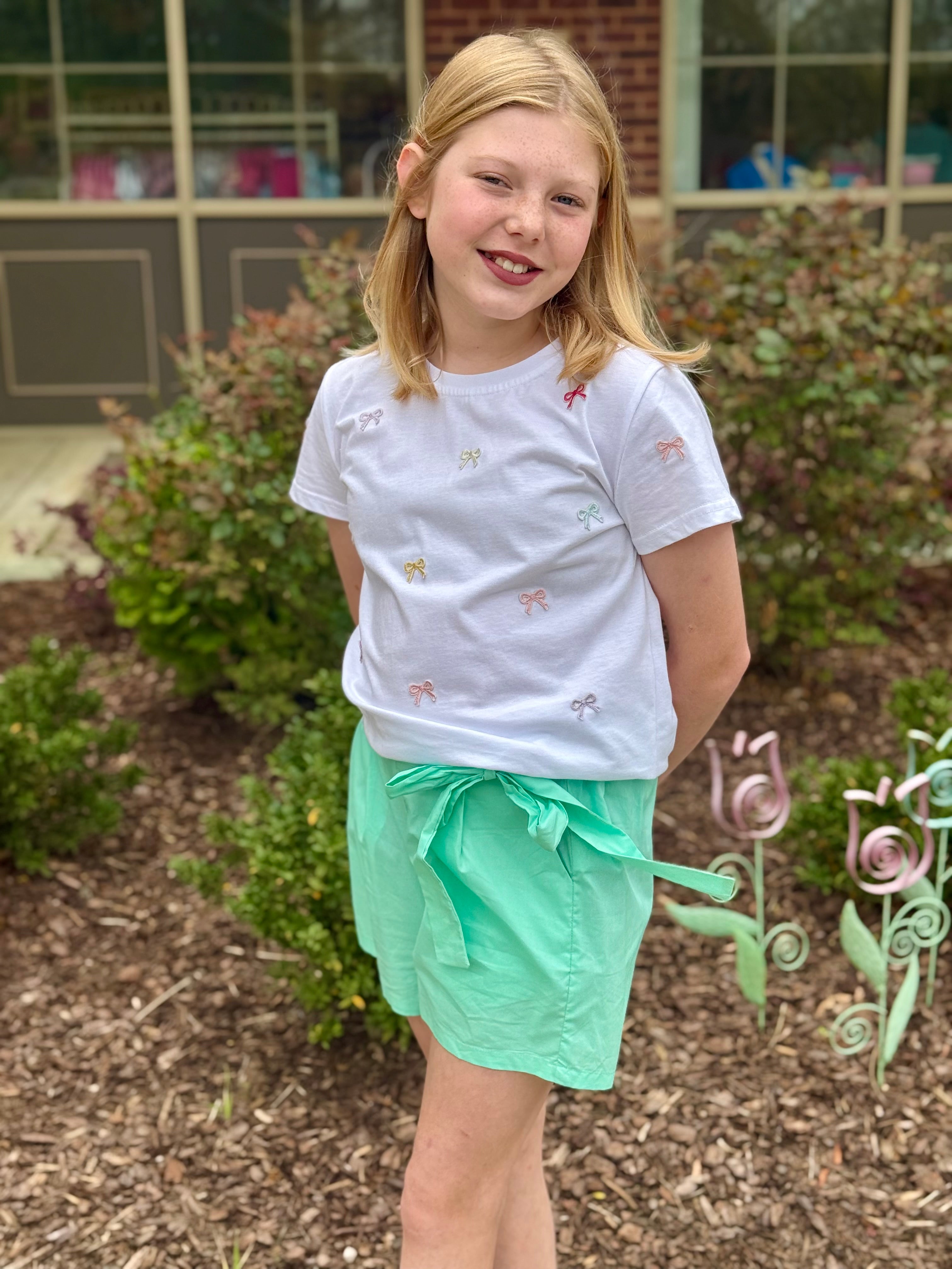 Molly Aqua Bow Woven Shorts