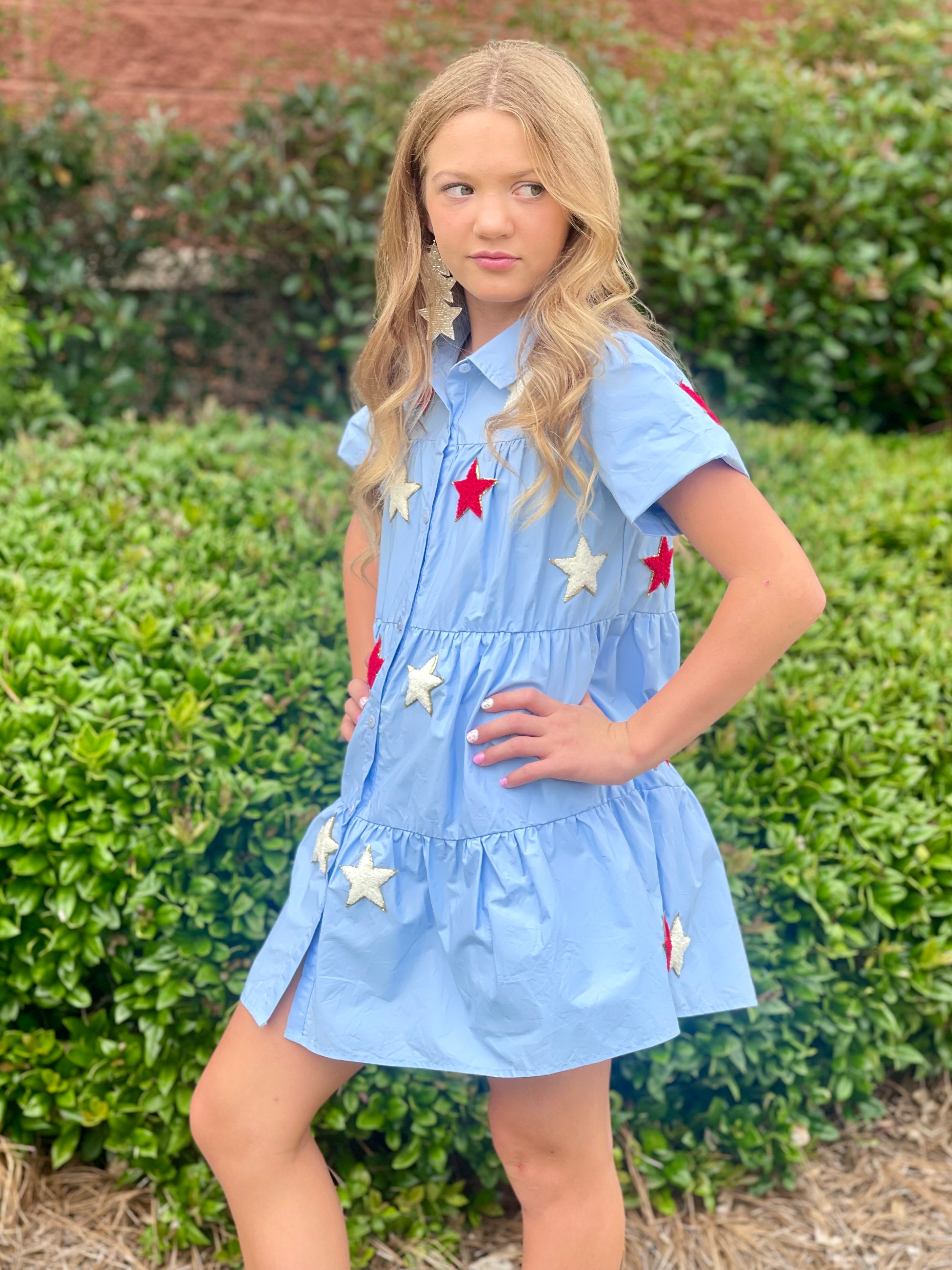 Belle Cher Light Blue Chenille Star Dress