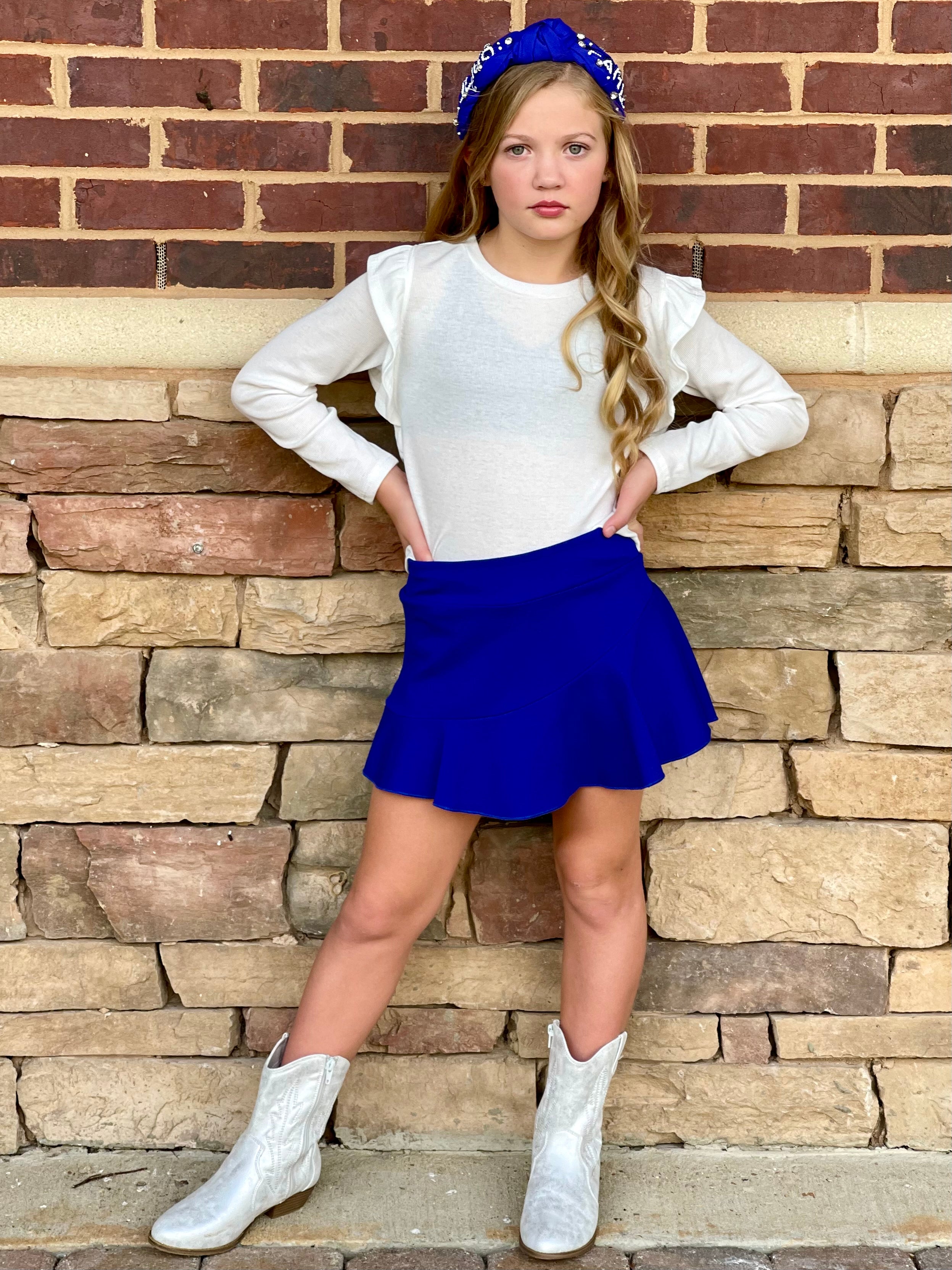 White Rib Ruffle Sleeve Top