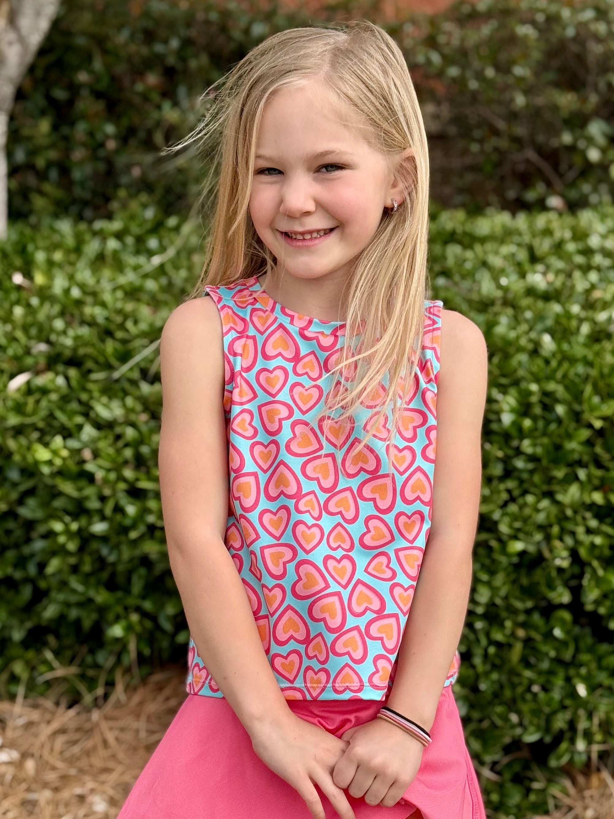 Honesty Lib Pink & Turq Hearts Athletic Top