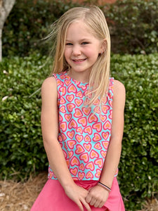Honesty Lib Pink & Turq Hearts Athletic Top