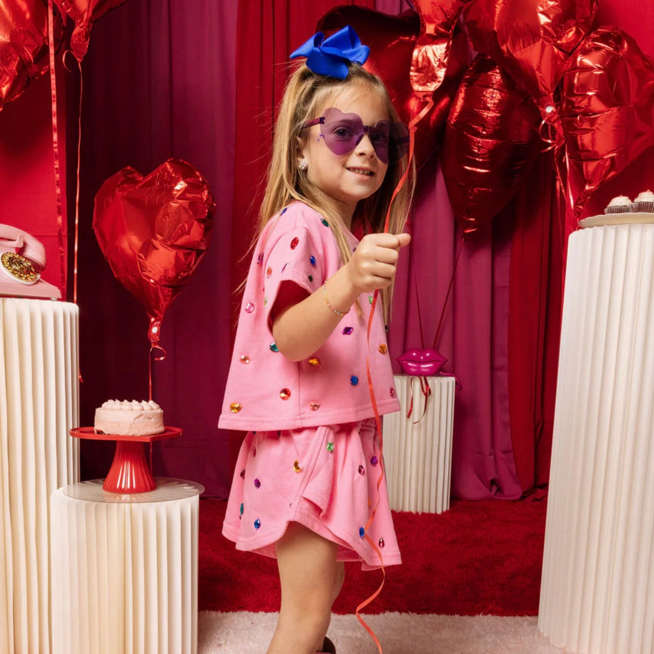 Queen of Sparkles Pink Scattered Rhinestone Skort