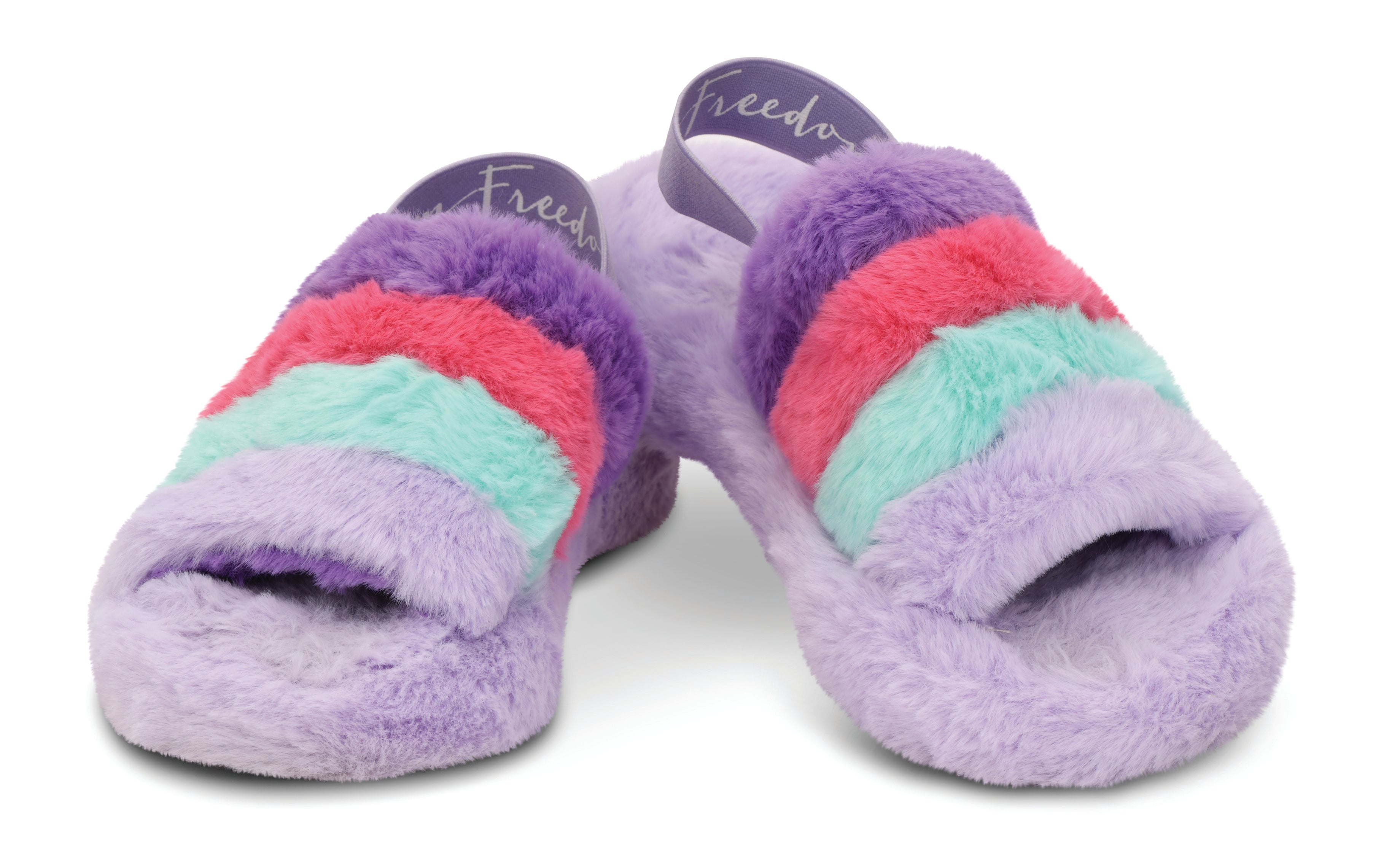 Purple Pink & Blue Furry Slippers