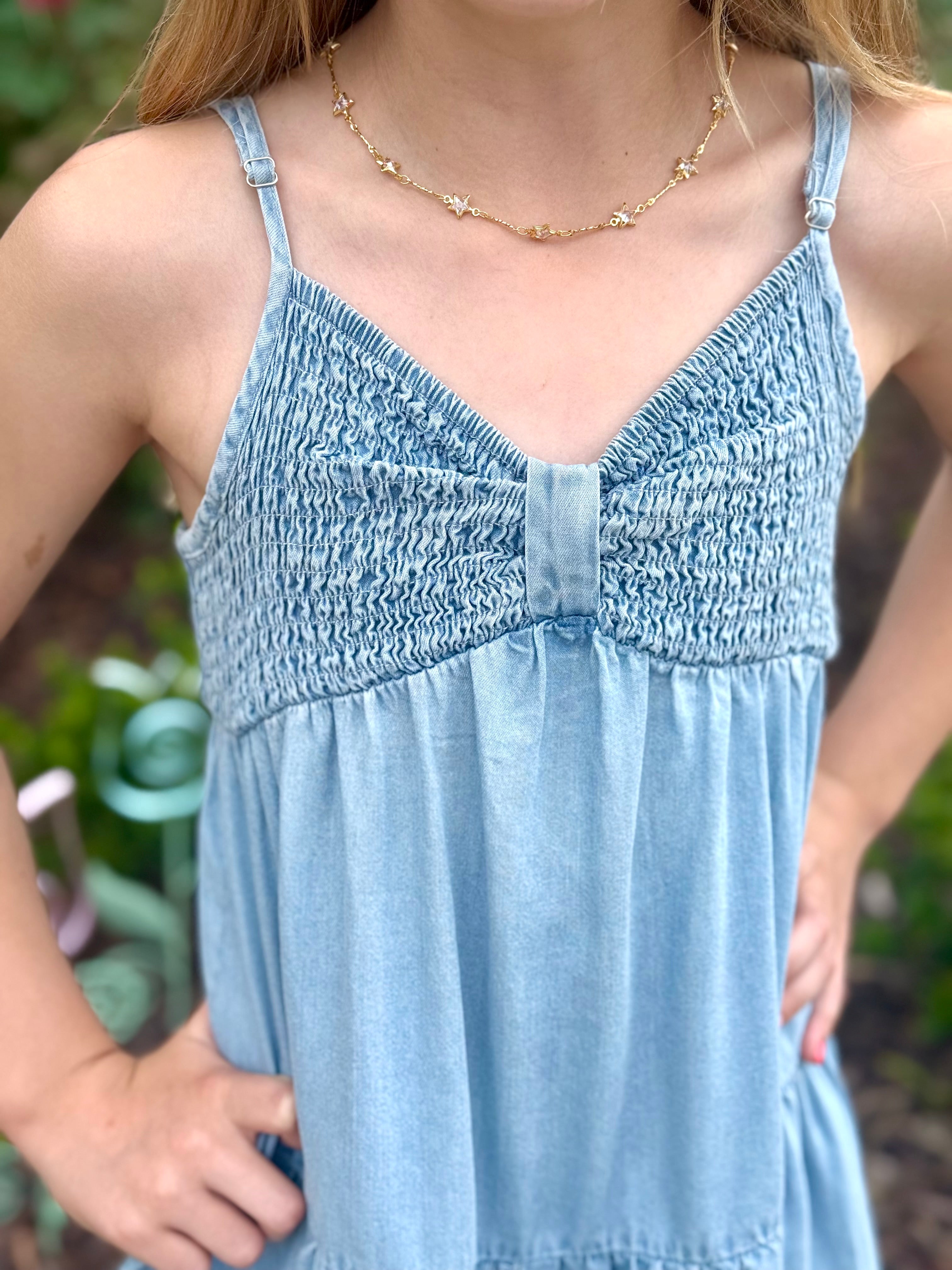 Chambray Smocked Romper