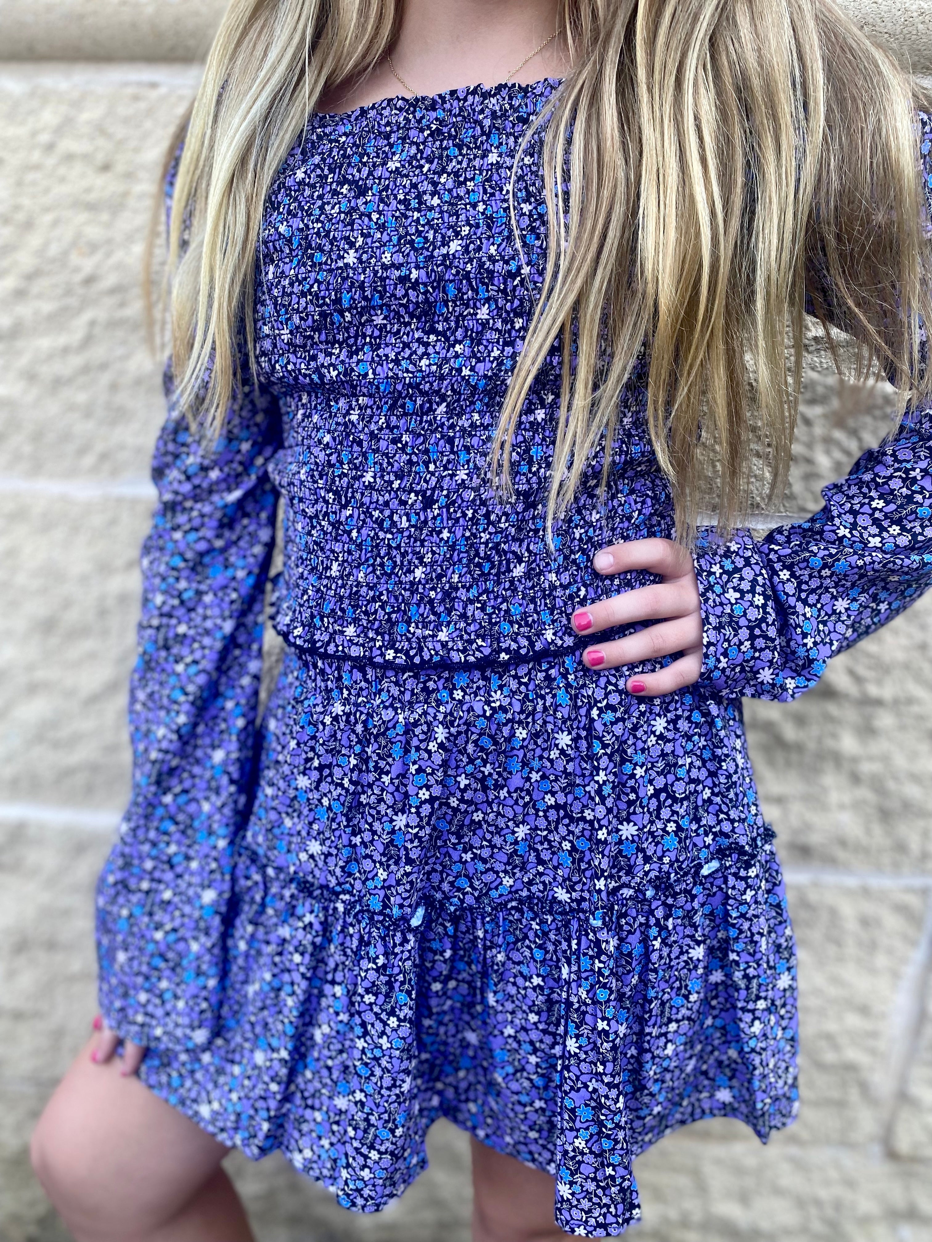 Royal Blue Floral Smocked Top