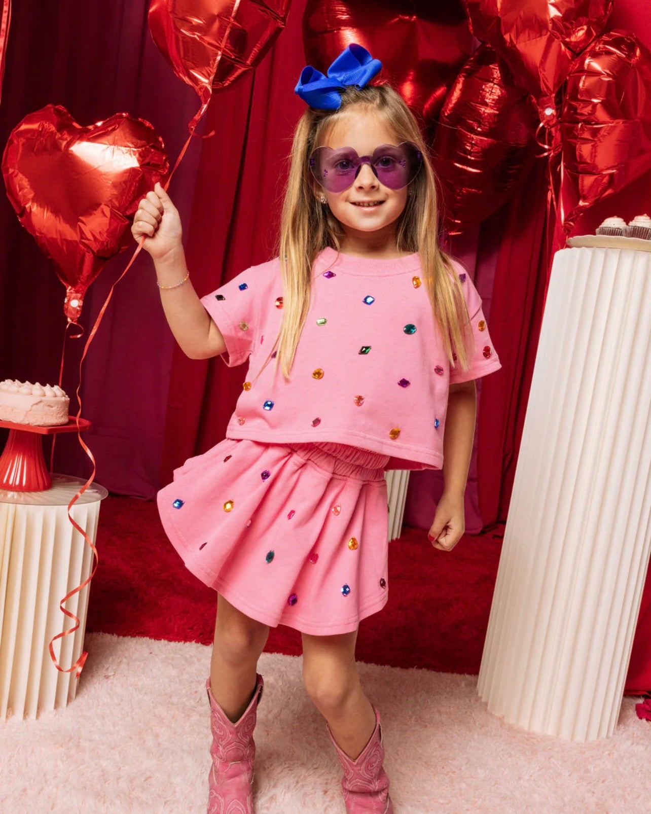 Queen of Sparkles Pink Scattered Rhinestone Skort