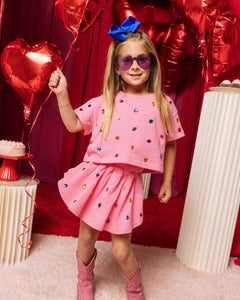 Queen of Sparkles Pink Scattered Rhinestone Skort