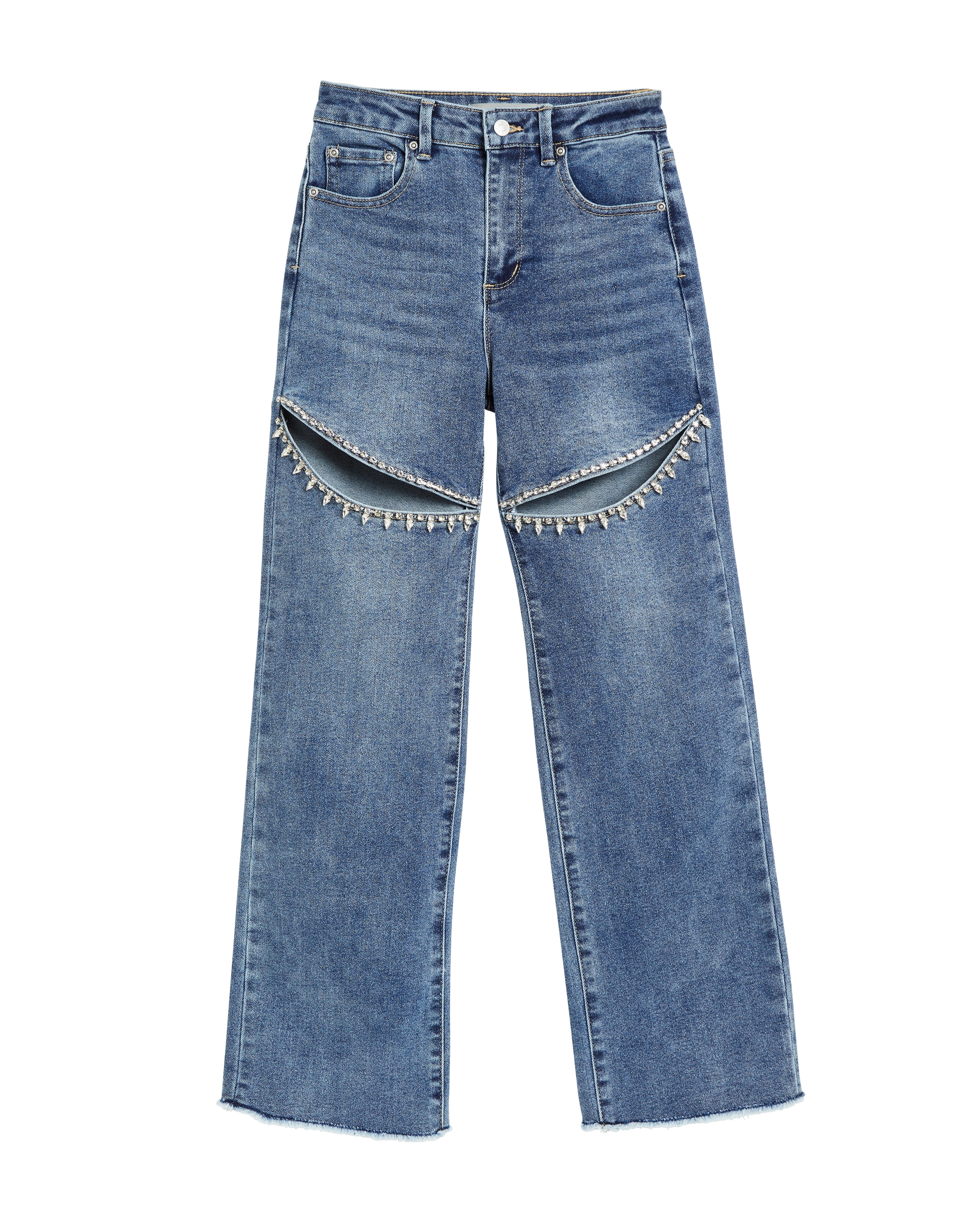 Tractr Crystal Slit Straight Leg Denim