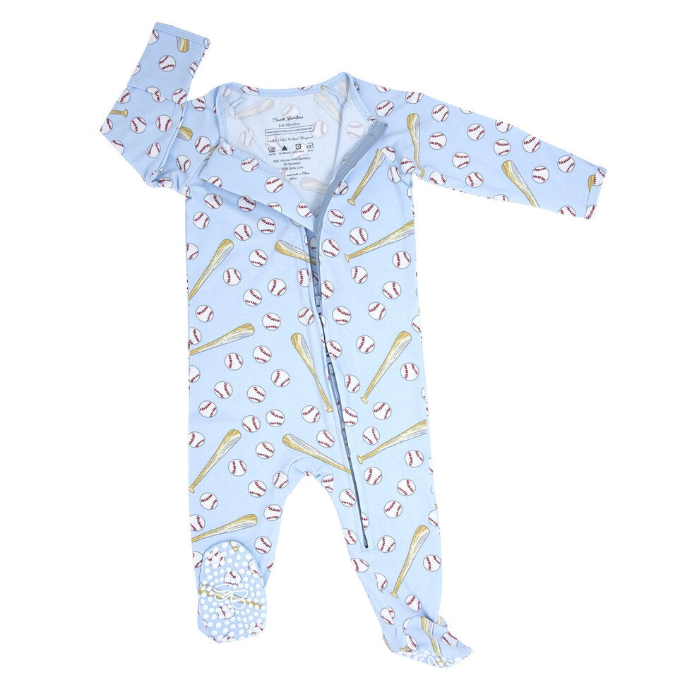 Sweet Bamboo Blue Baseball Footie