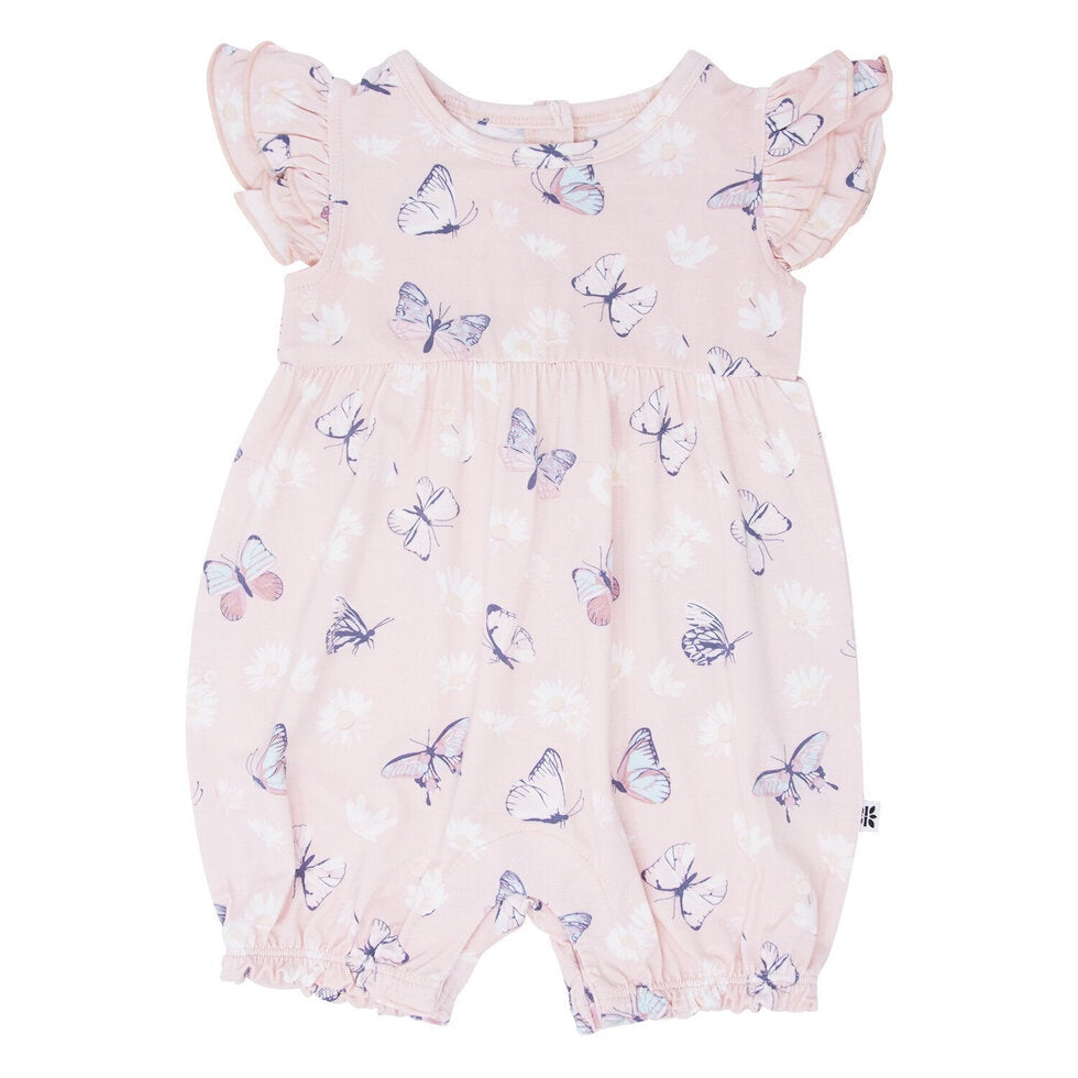 Sweet Bamboo Pink Butterfly Ruffle Romper