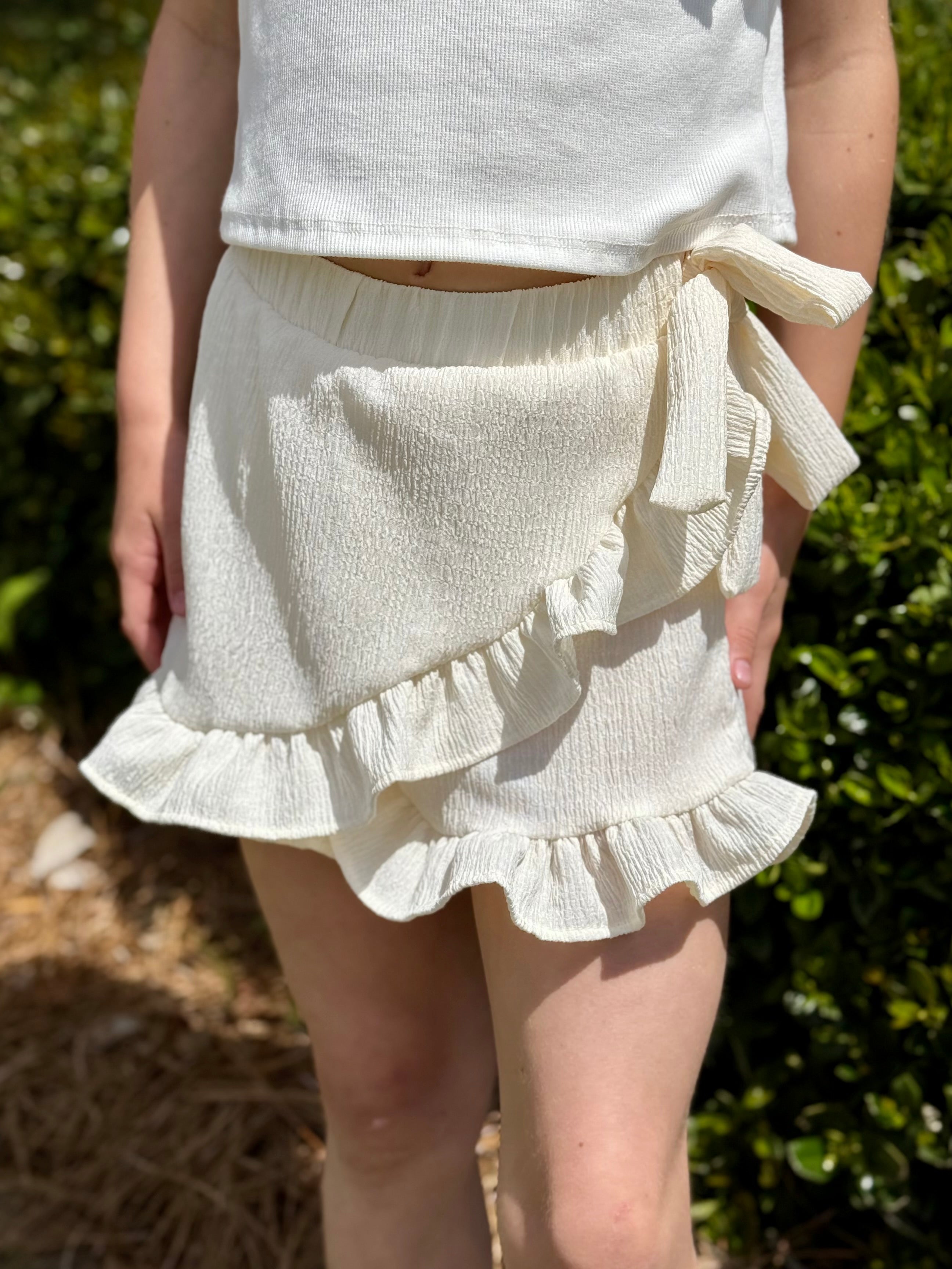 Cream Ruffled Skort