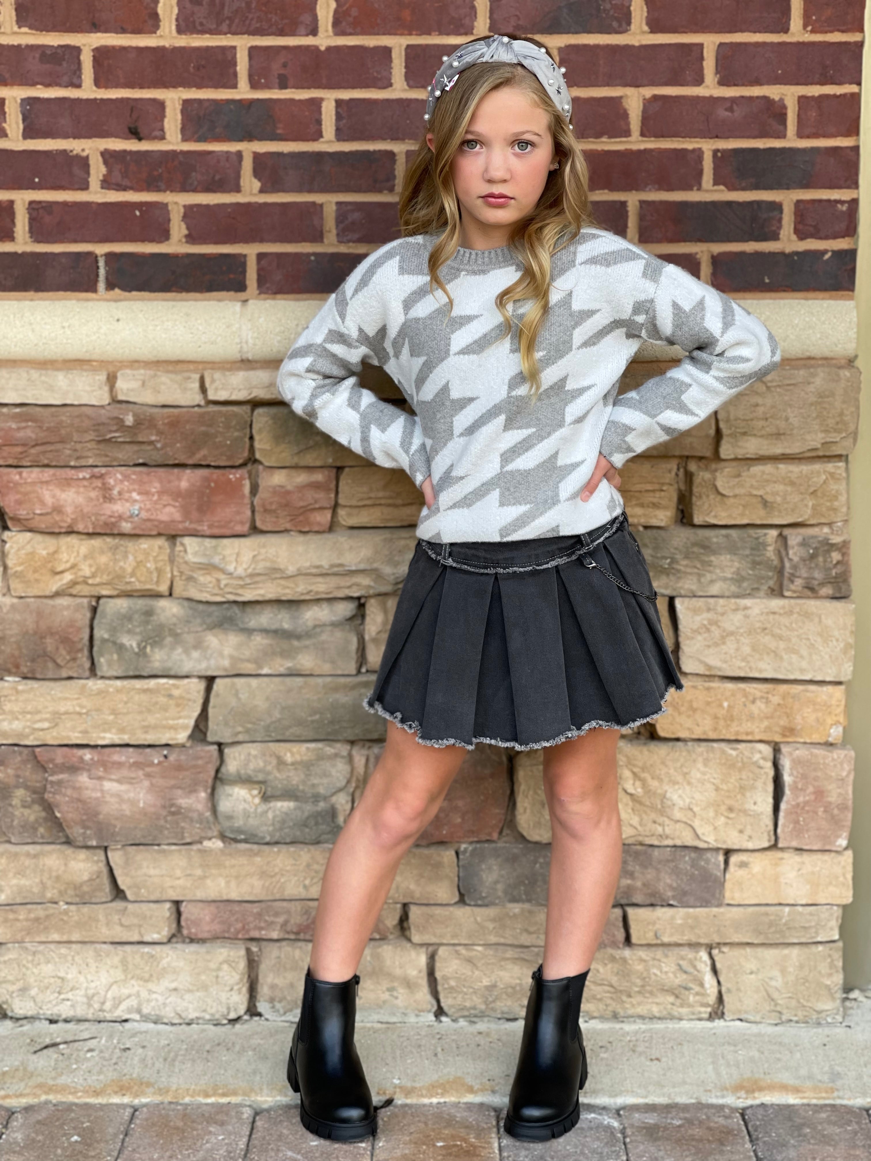 Tractr Black Pleated Denim Skirt